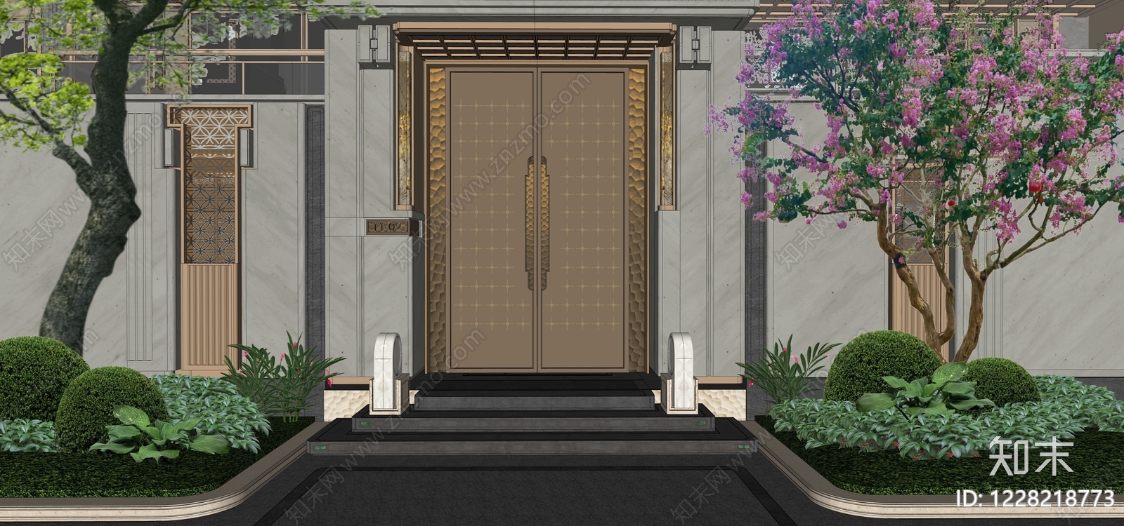 新中式别墅庭院SU模型下载【ID:1228218773】