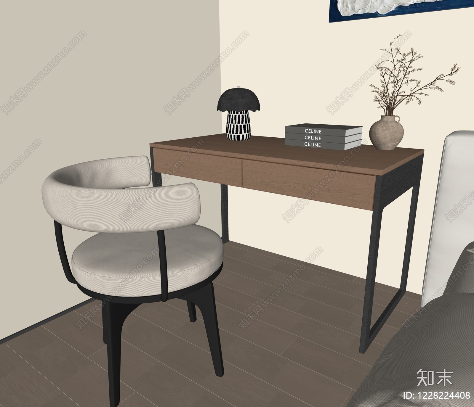 现代简约书桌椅SU模型下载【ID:1228224408】