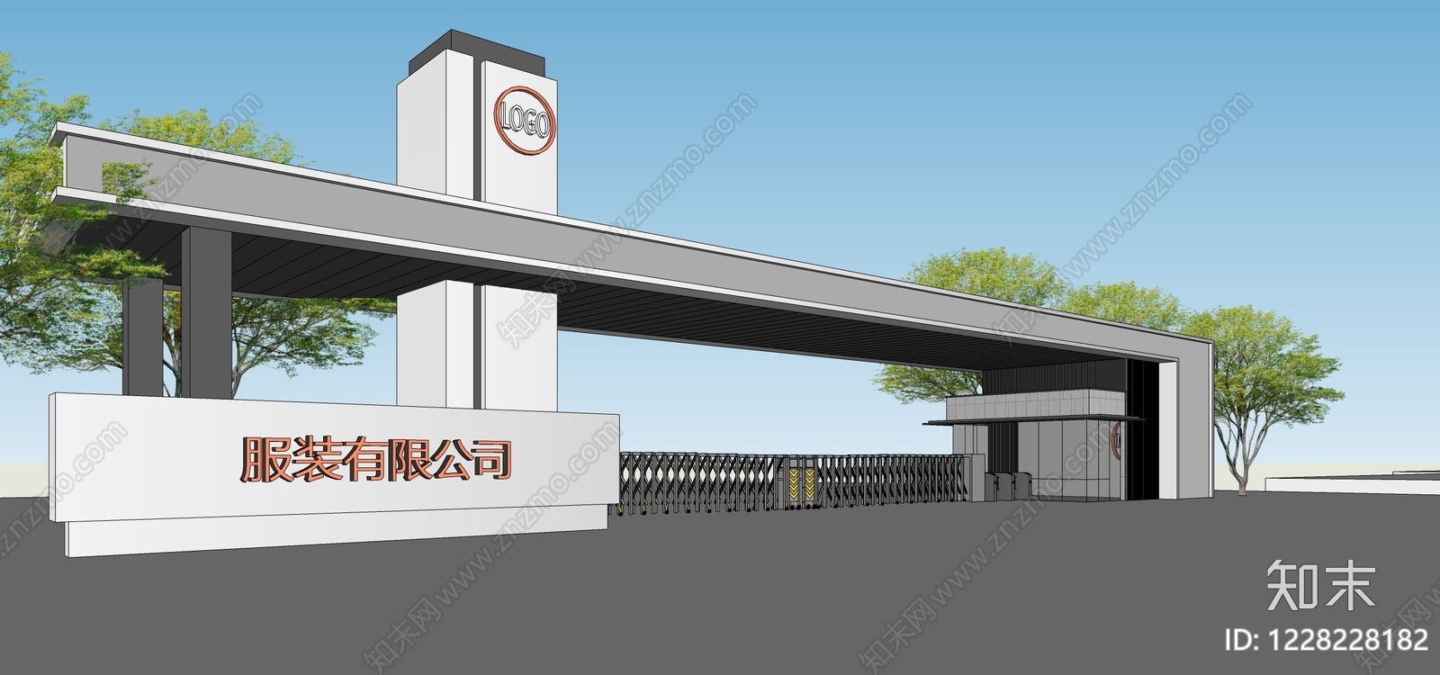 现代主义厂房入口大门SU模型下载【ID:1228228182】