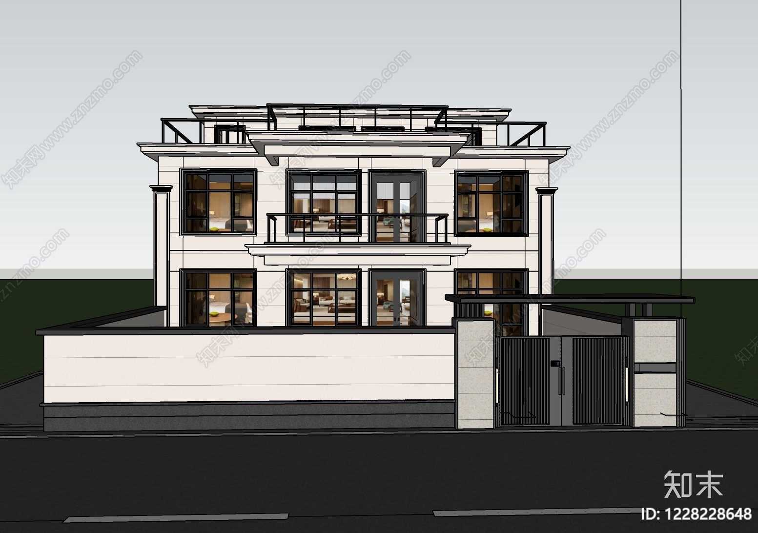 现代简约独栋别墅SU模型下载【ID:1228228648】
