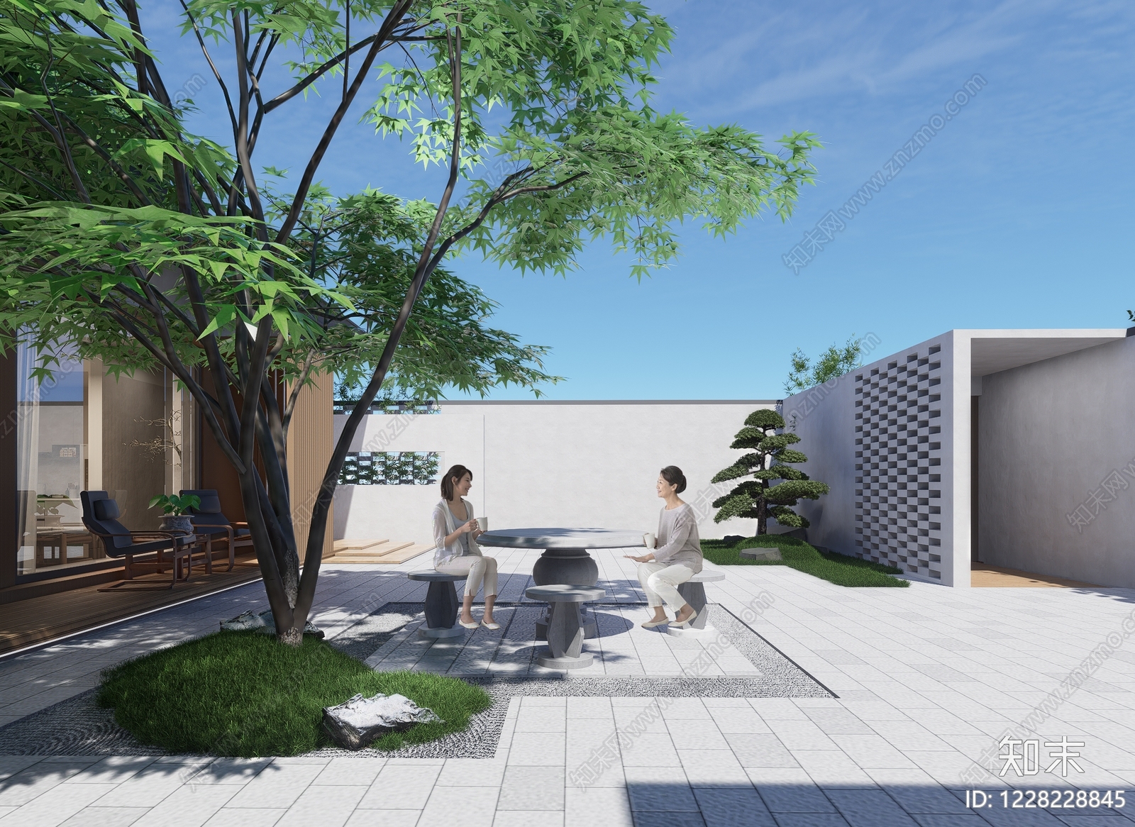新中式景观别墅SU模型下载【ID:1228228845】