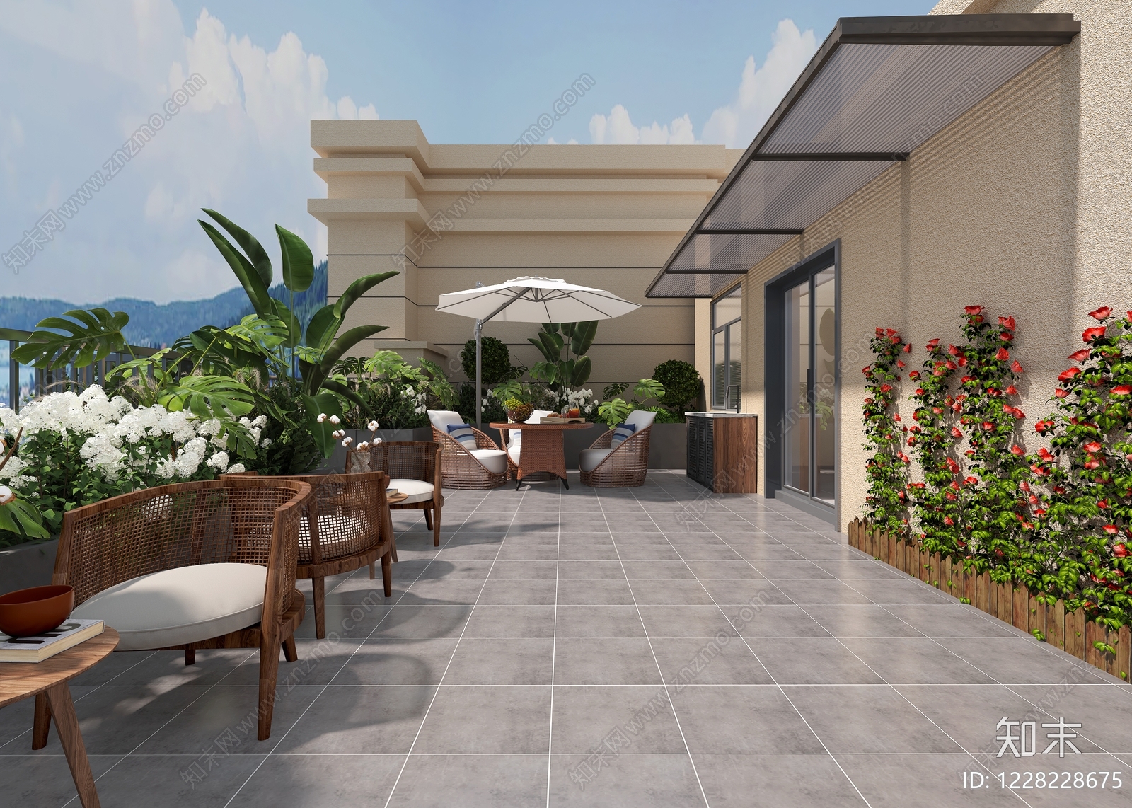 现代屋顶花园3D模型下载【ID:1228228675】