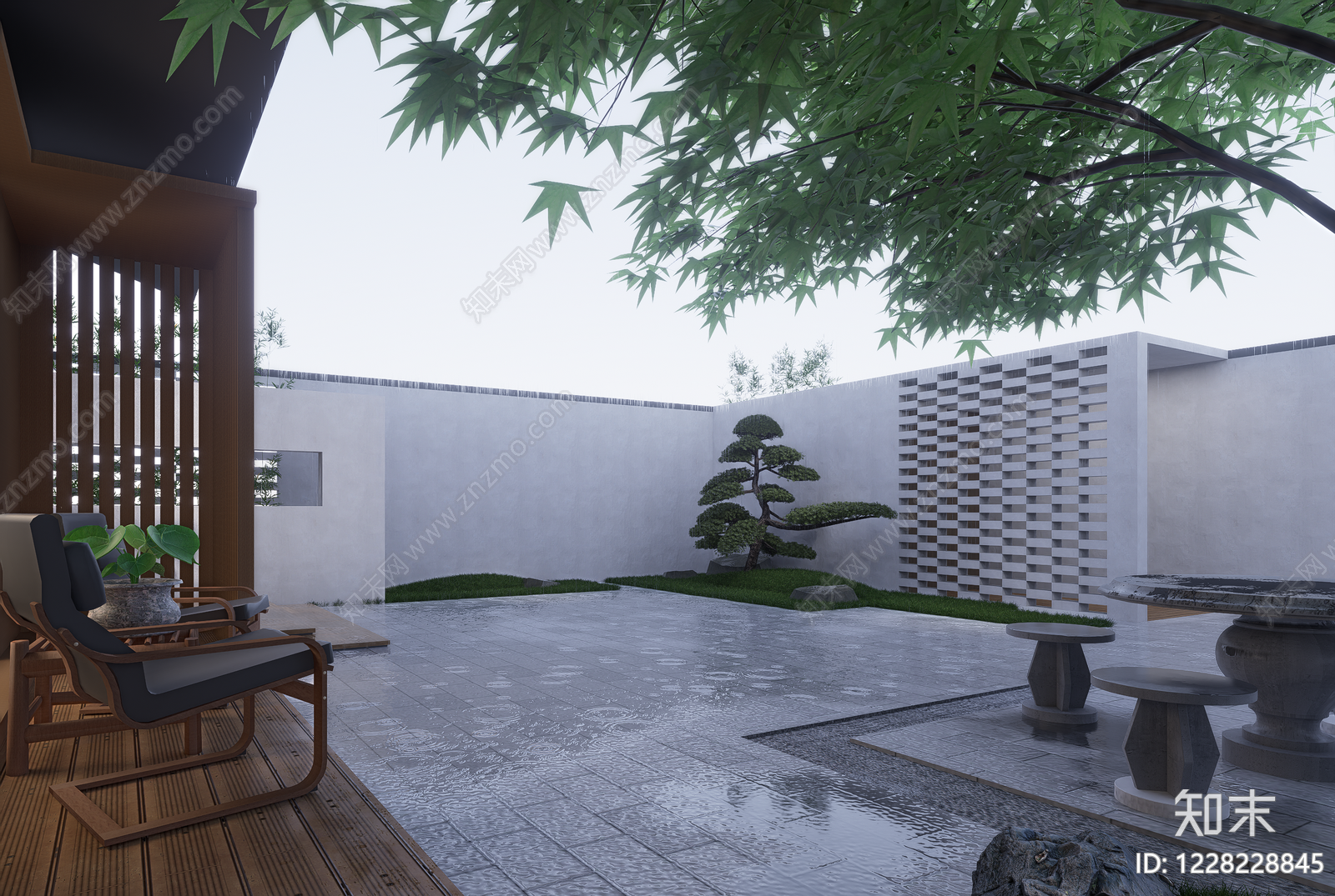 新中式景观别墅SU模型下载【ID:1228228845】