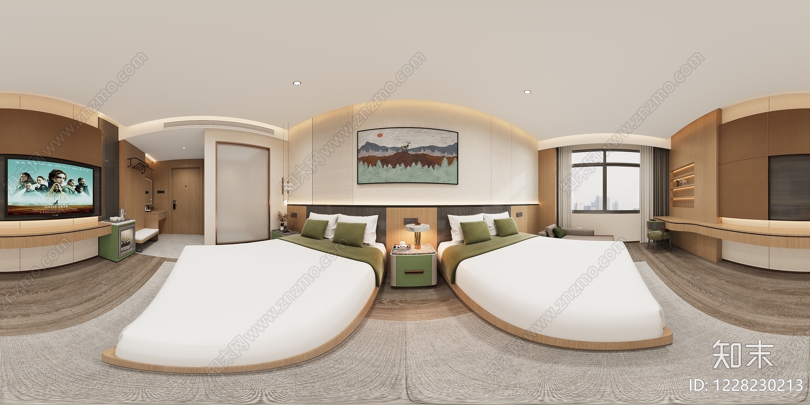 新中式酒店客房3D模型下载【ID:1228230213】