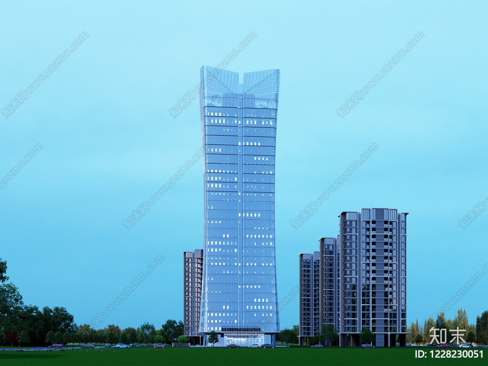 现代主义小区建筑SU模型下载【ID:1228230051】