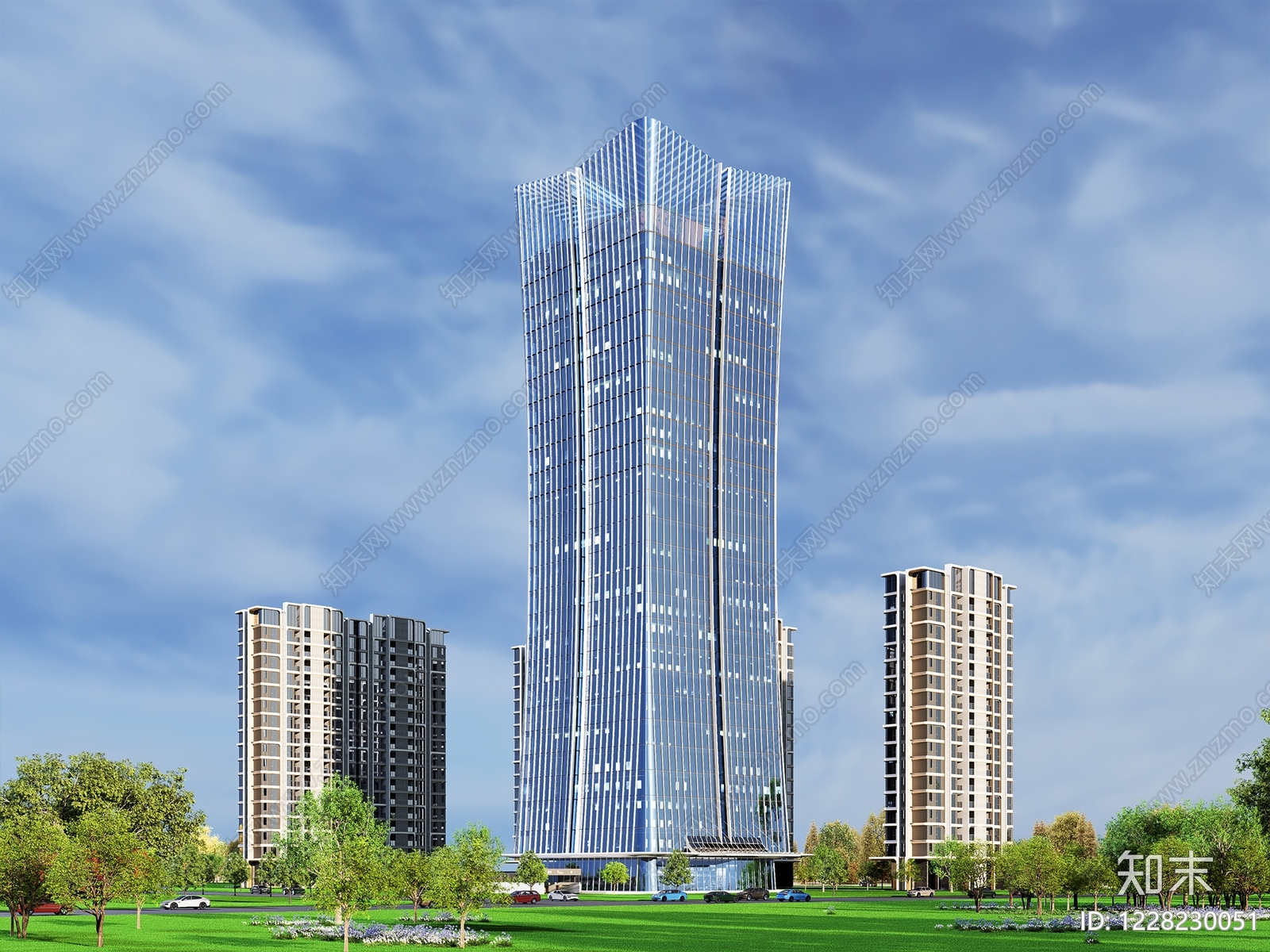 现代主义小区建筑SU模型下载【ID:1228230051】