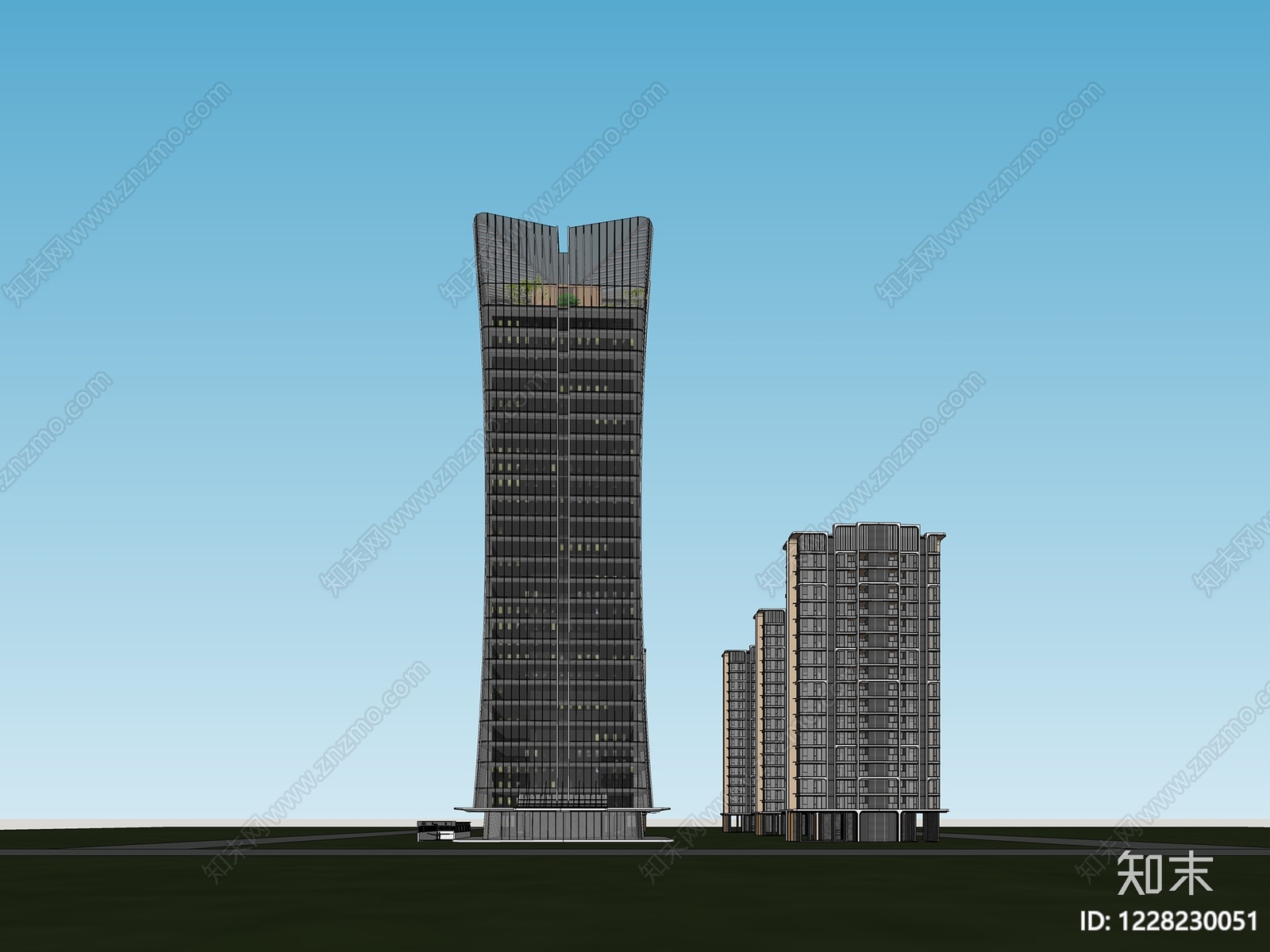 现代主义小区建筑SU模型下载【ID:1228230051】
