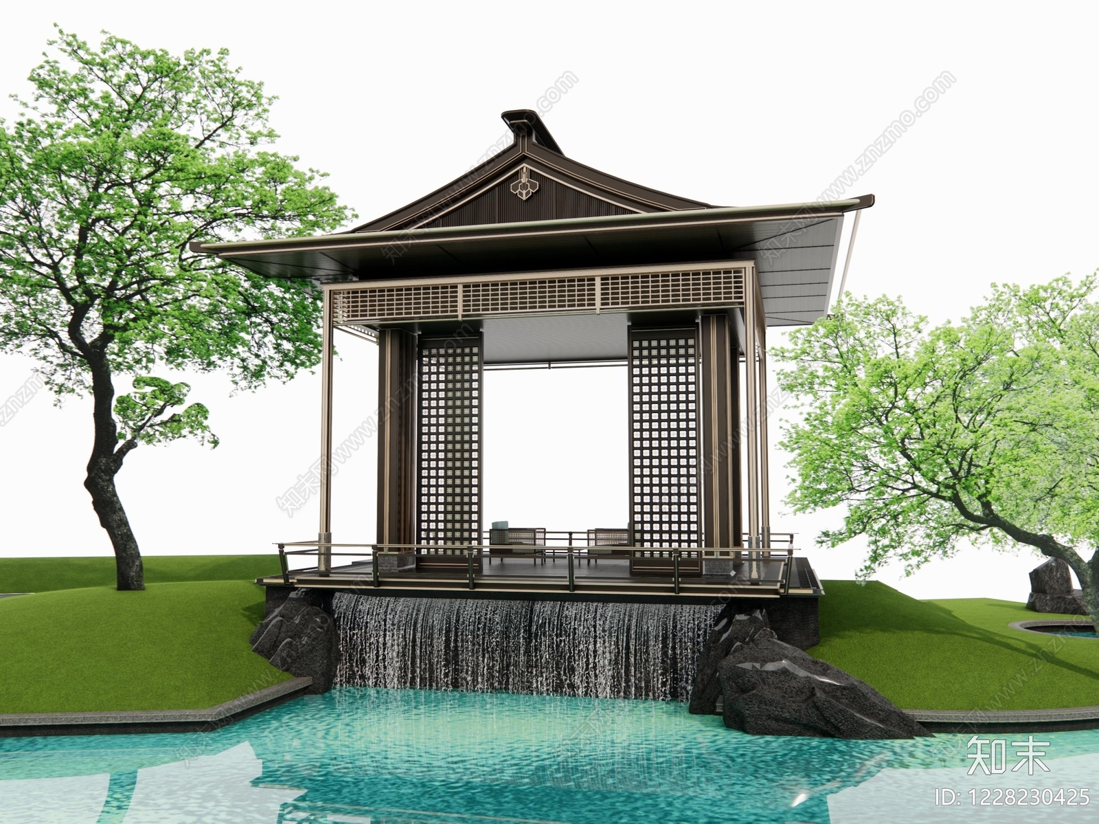 新中式景观亭子SU模型下载【ID:1228230425】
