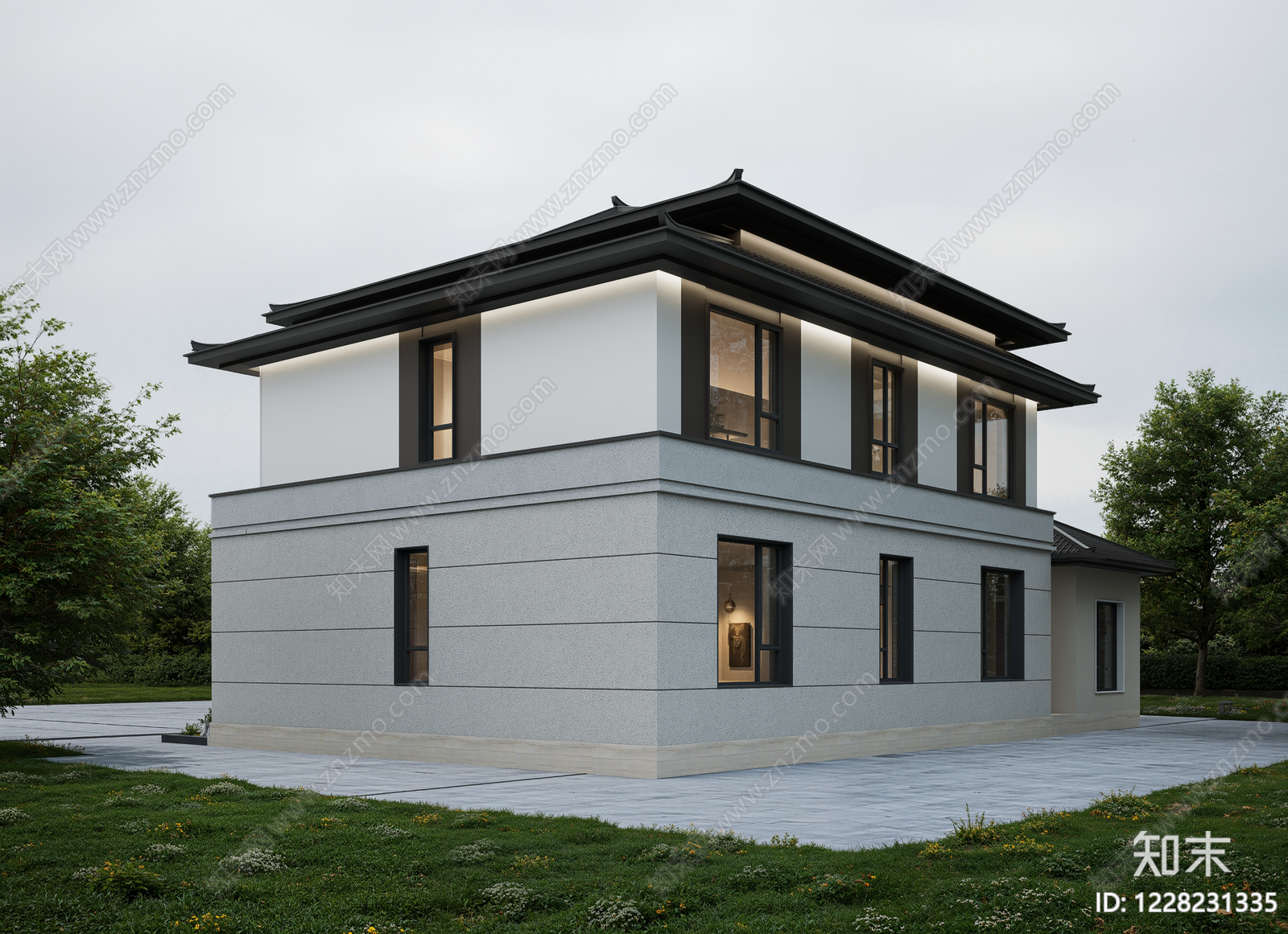 新中式独栋别墅SU模型下载【ID:1228231335】