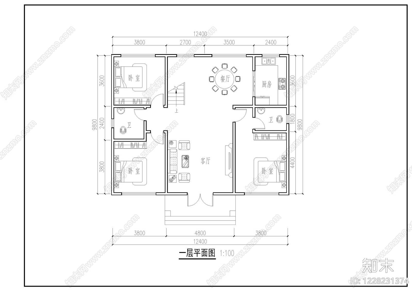 别墅建筑cad施工图下载【ID:1228231374】