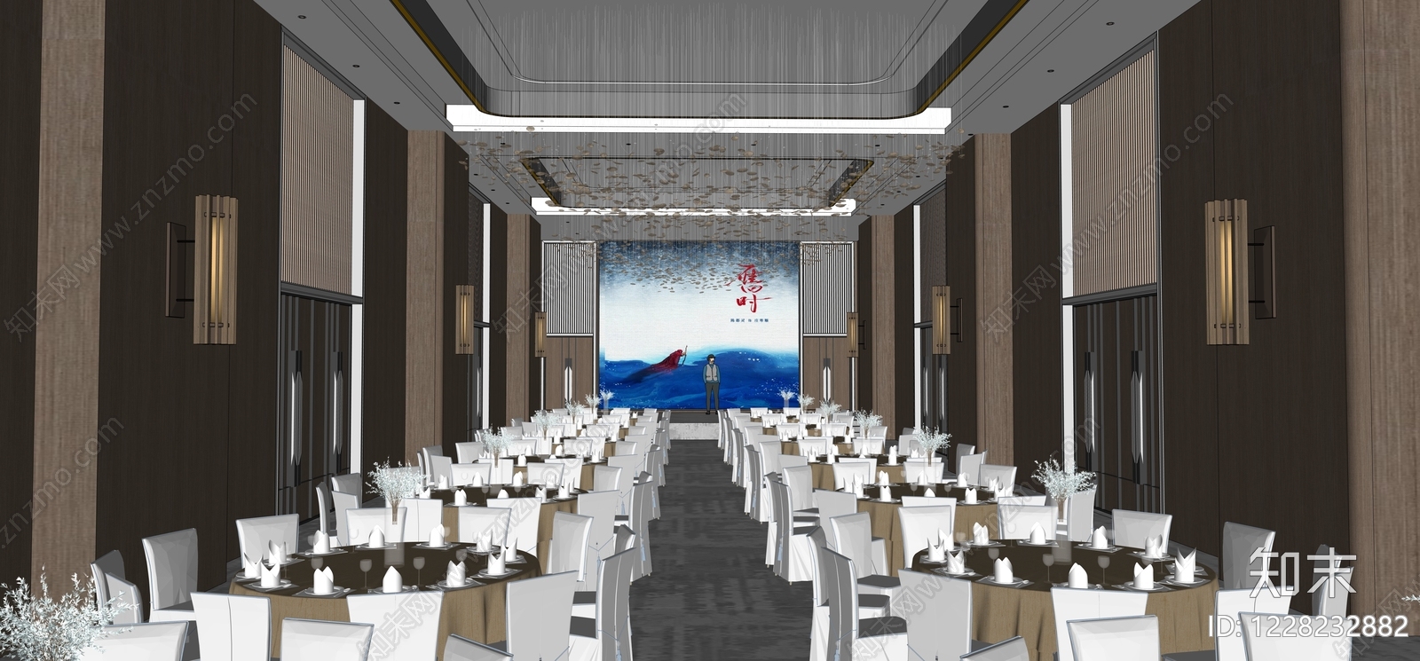 现代宴会厅SU模型下载【ID:1228232882】