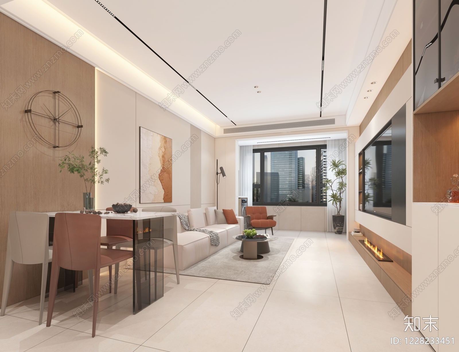 现代简约别墅客餐厅3D模型下载【ID:1228233451】