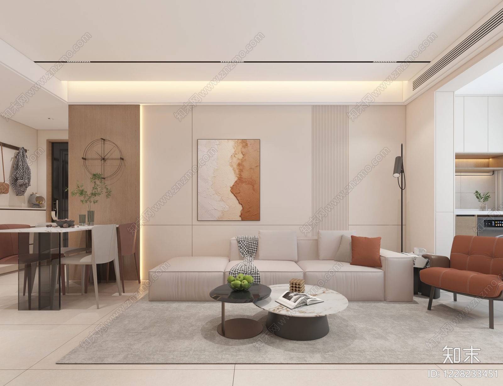 现代简约别墅客餐厅3D模型下载【ID:1228233451】