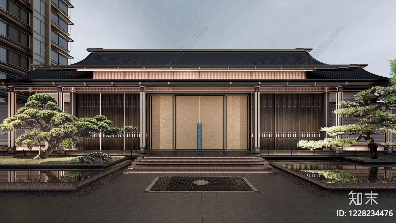 新中式景观小区建筑SU模型下载【ID:1228234476】