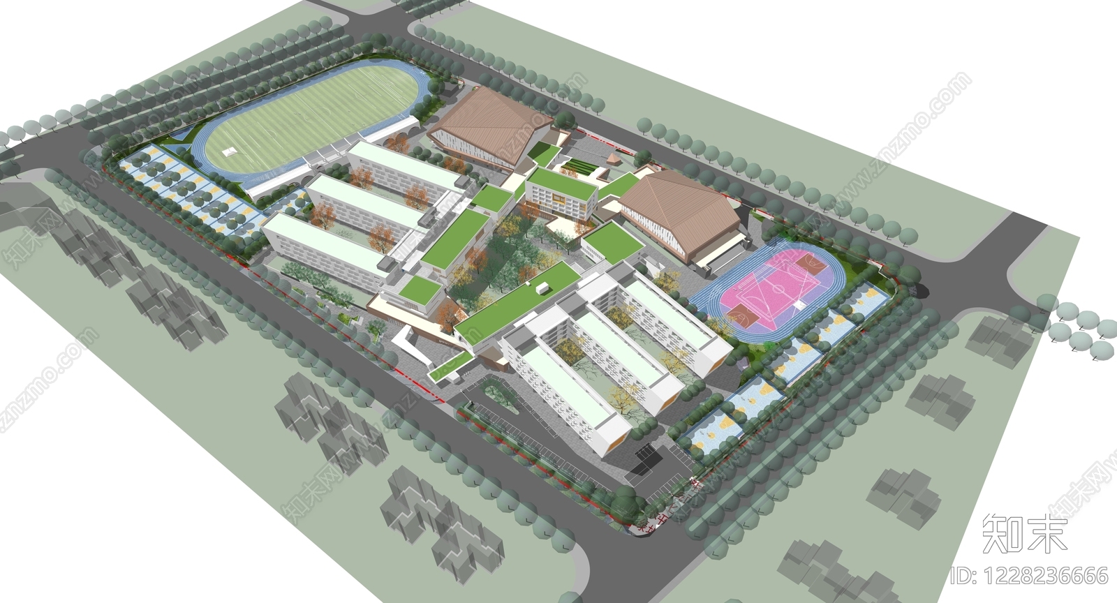 现代主义学校建筑SU模型下载【ID:1228236666】