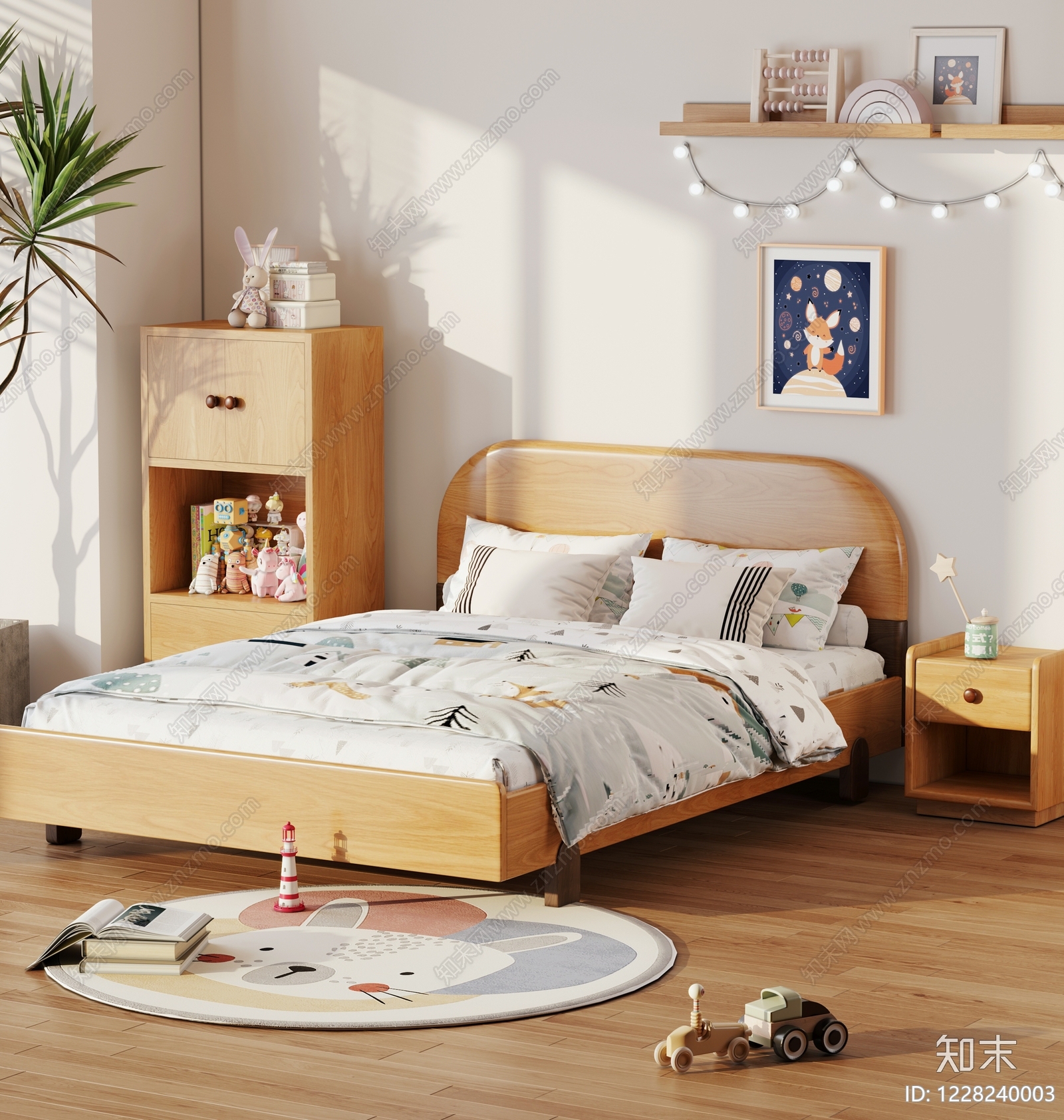 原木风儿童床3D模型下载【ID:1228240003】