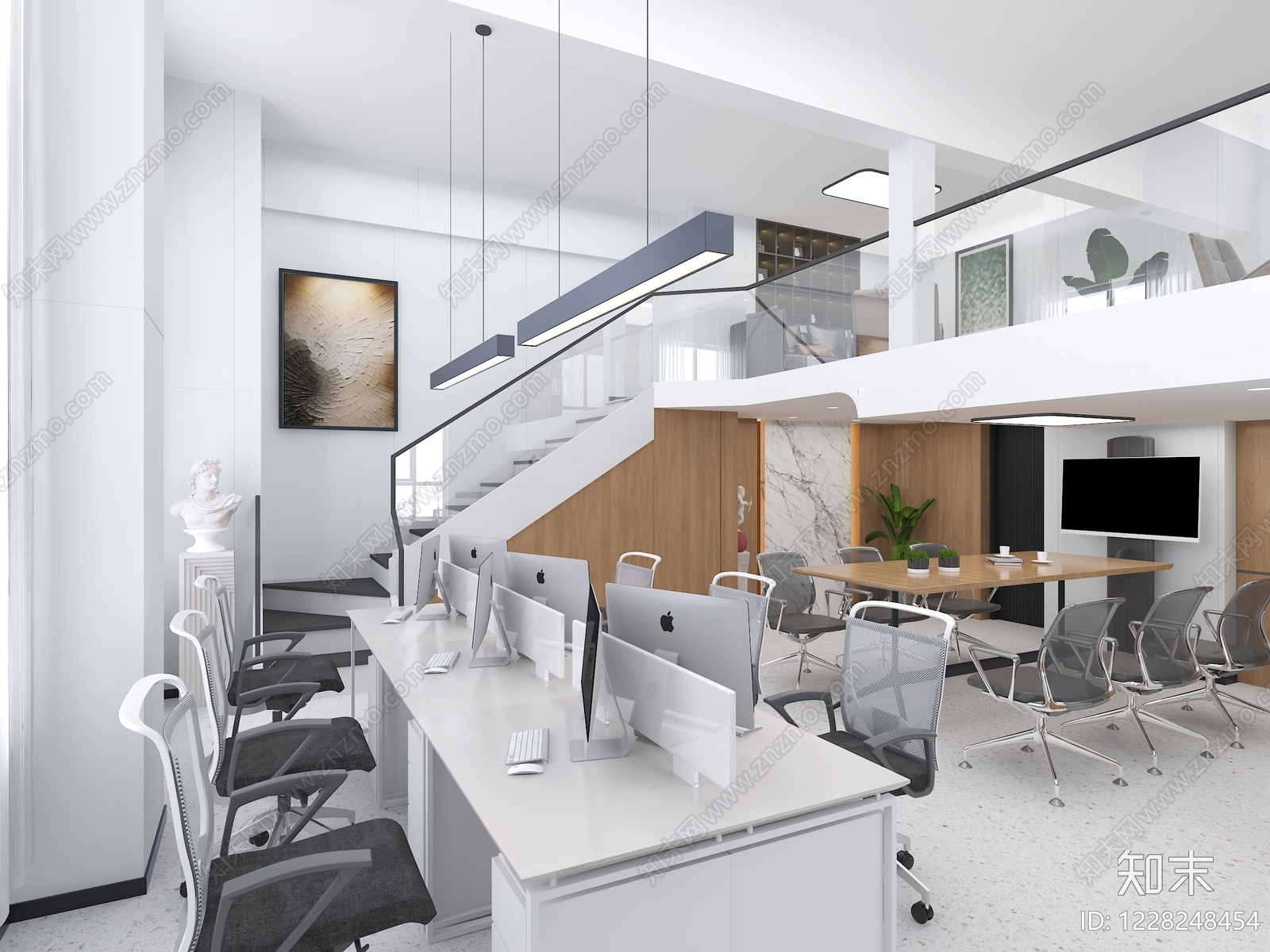 现代简约办公区3D模型下载【ID:1228248454】