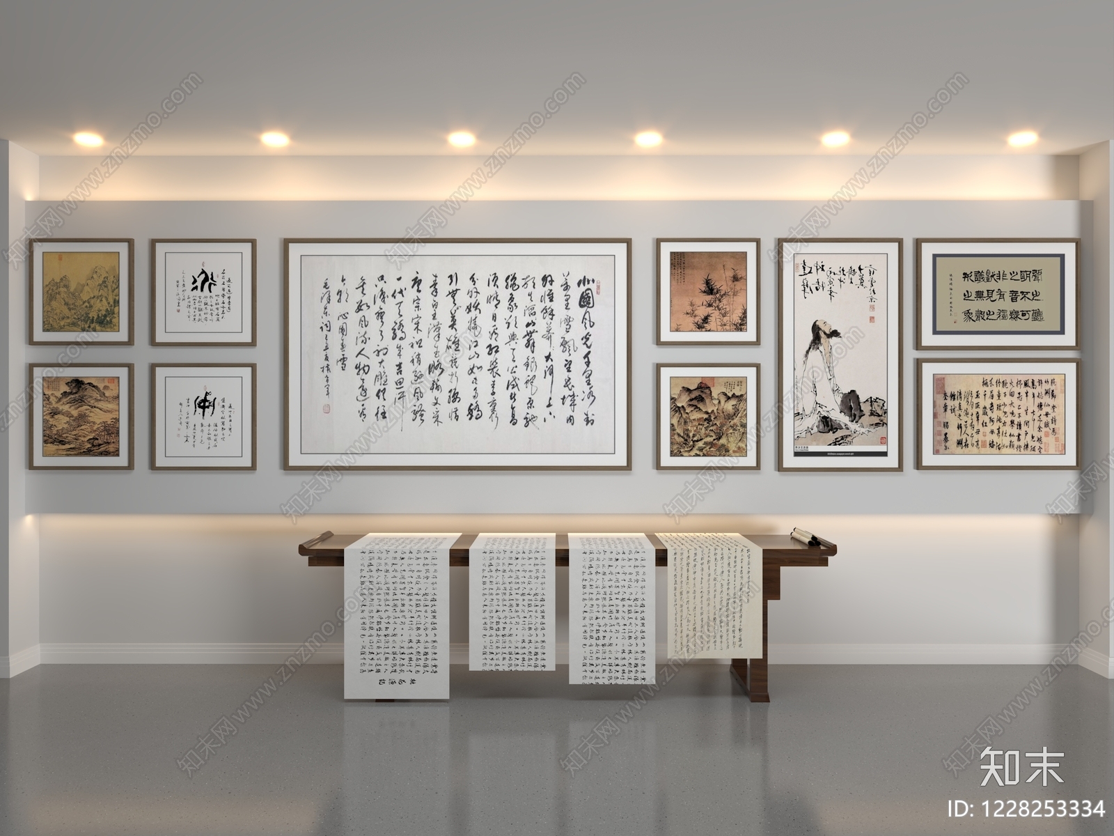 新中式艺术展厅3D模型渲染效果图