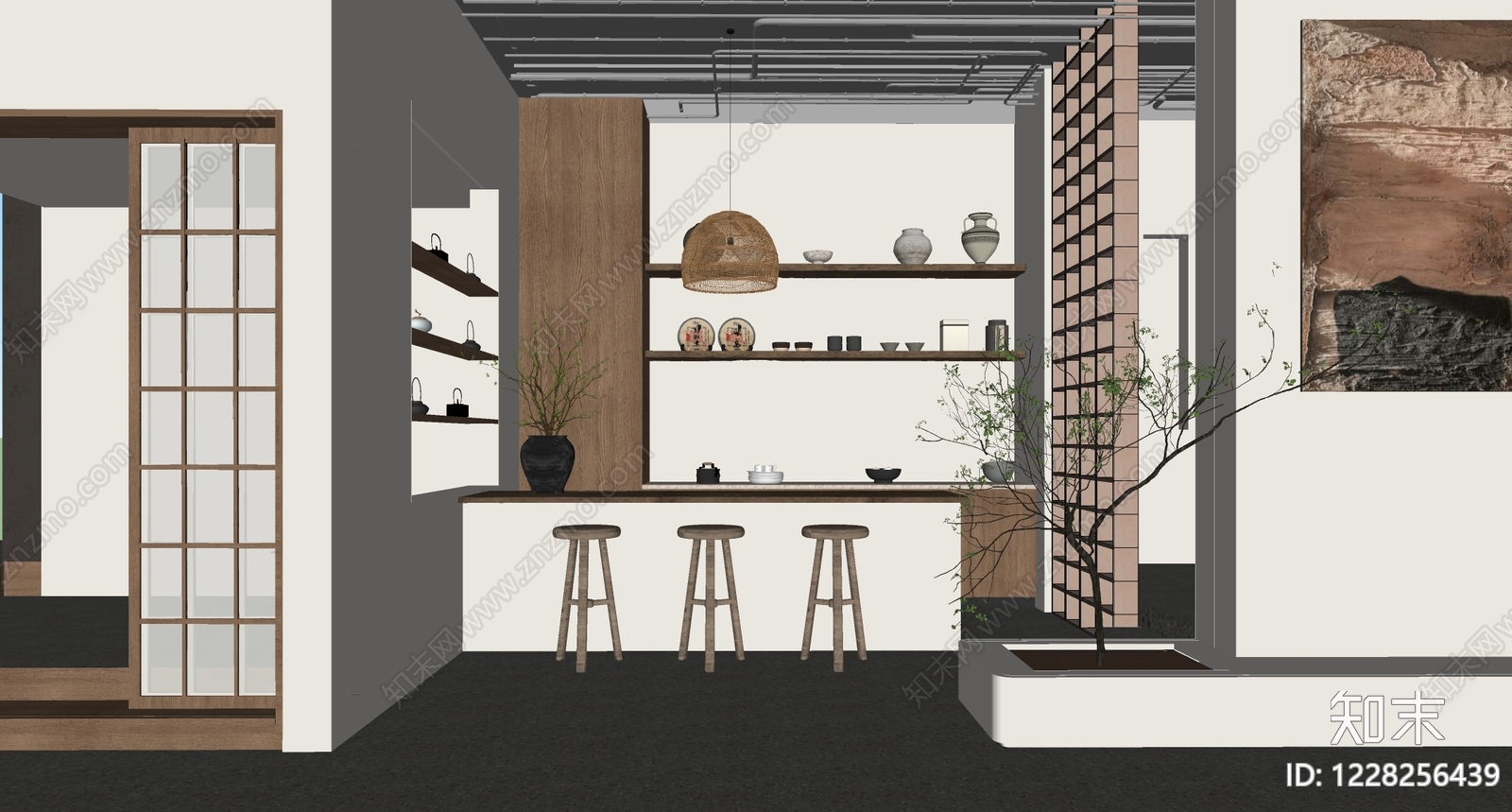 侘寂茶馆SU模型下载【ID:1228256439】