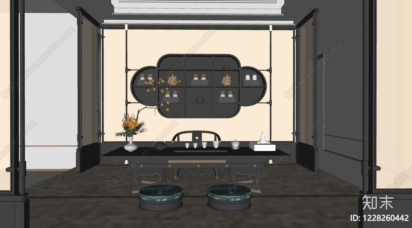 新中式茶馆SU模型下载【ID:1228260442】
