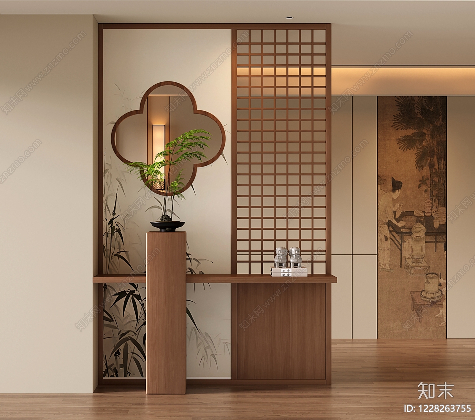 新中式玄关SU模型下载【ID:1228263755】