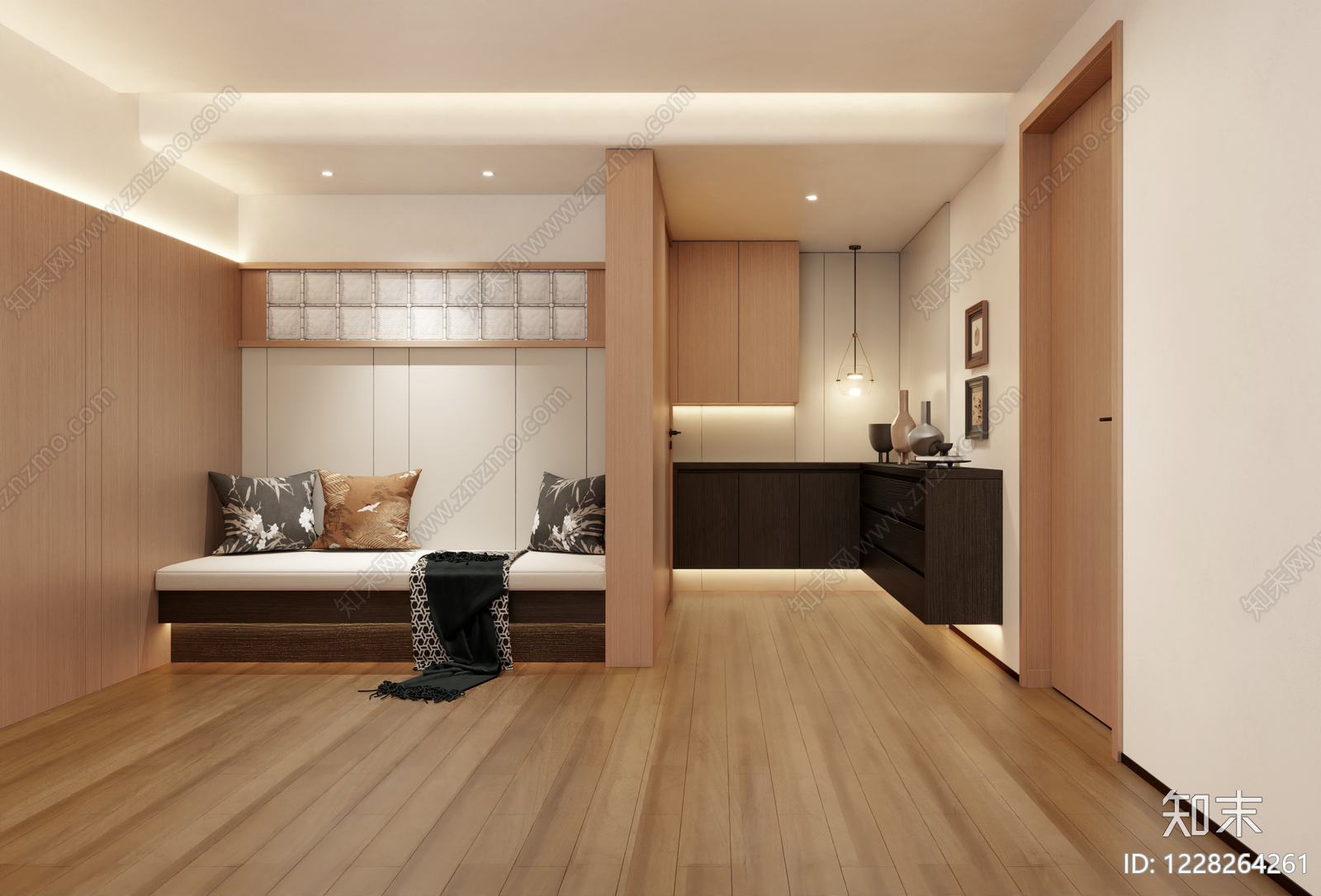 原木风榻榻米卧室3D模型下载【ID:1228264261】