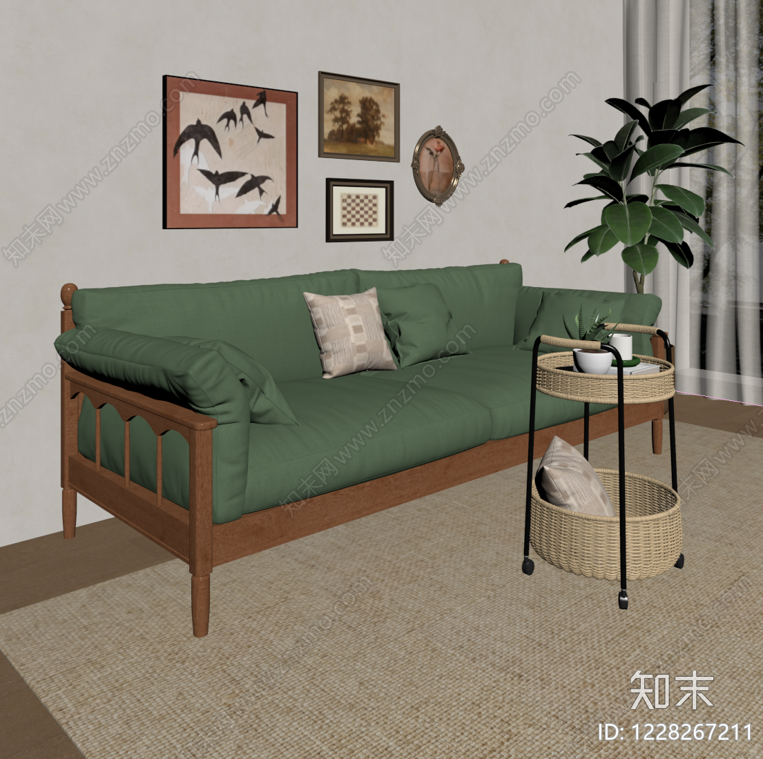 中古风三人沙发SU模型下载【ID:1228267211】