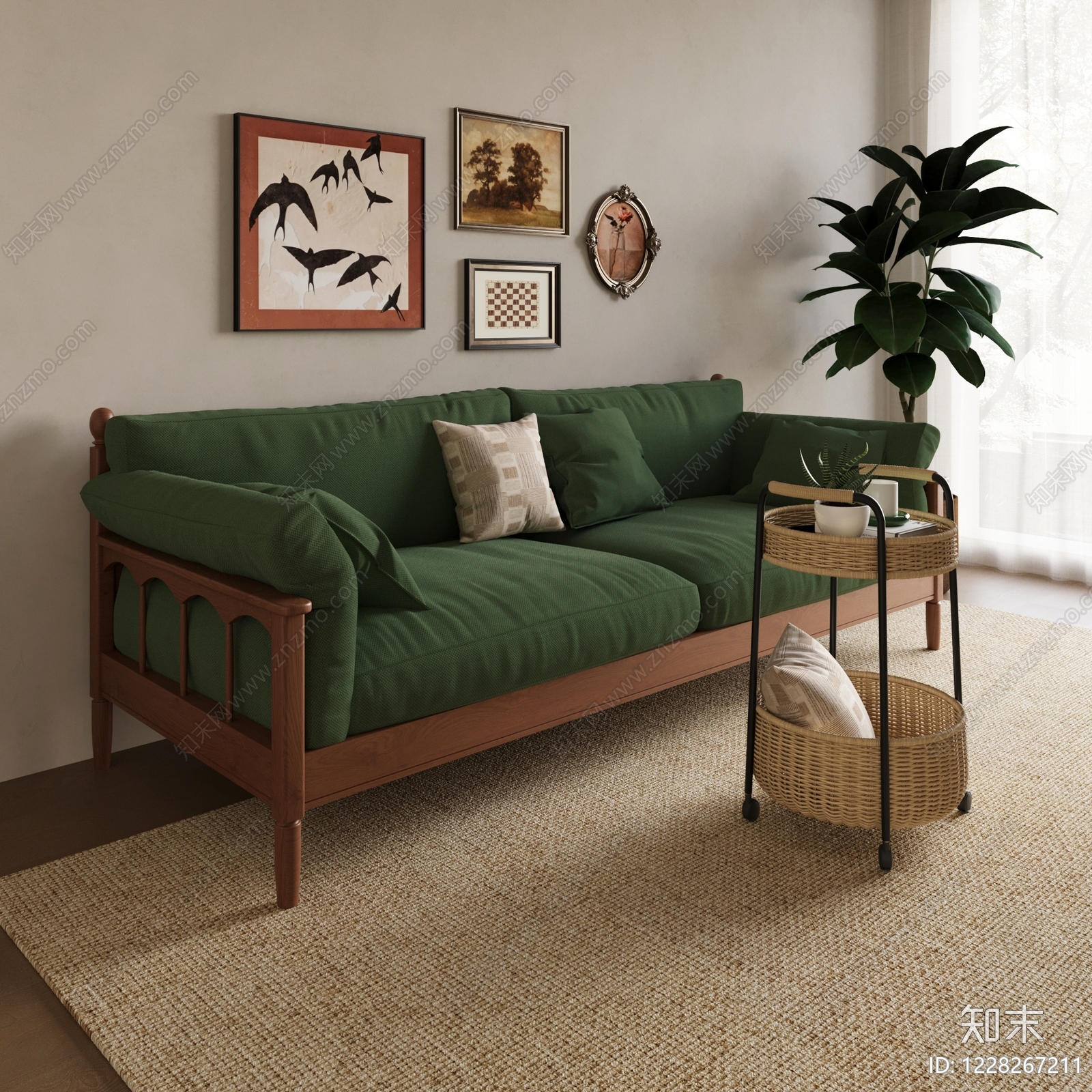 中古风三人沙发SU模型下载【ID:1228267211】