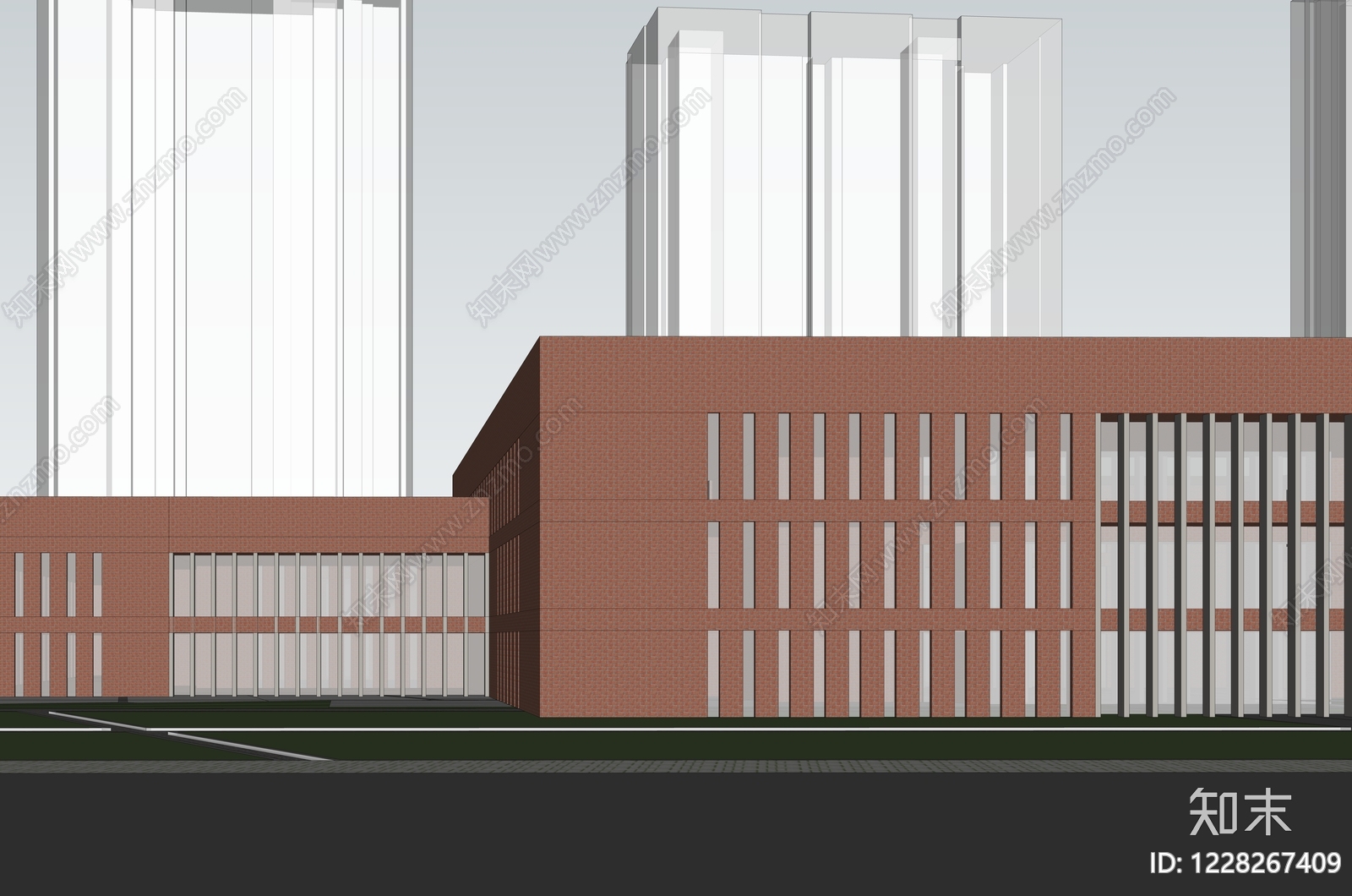 现代主义学校建筑SU模型下载【ID:1228267409】