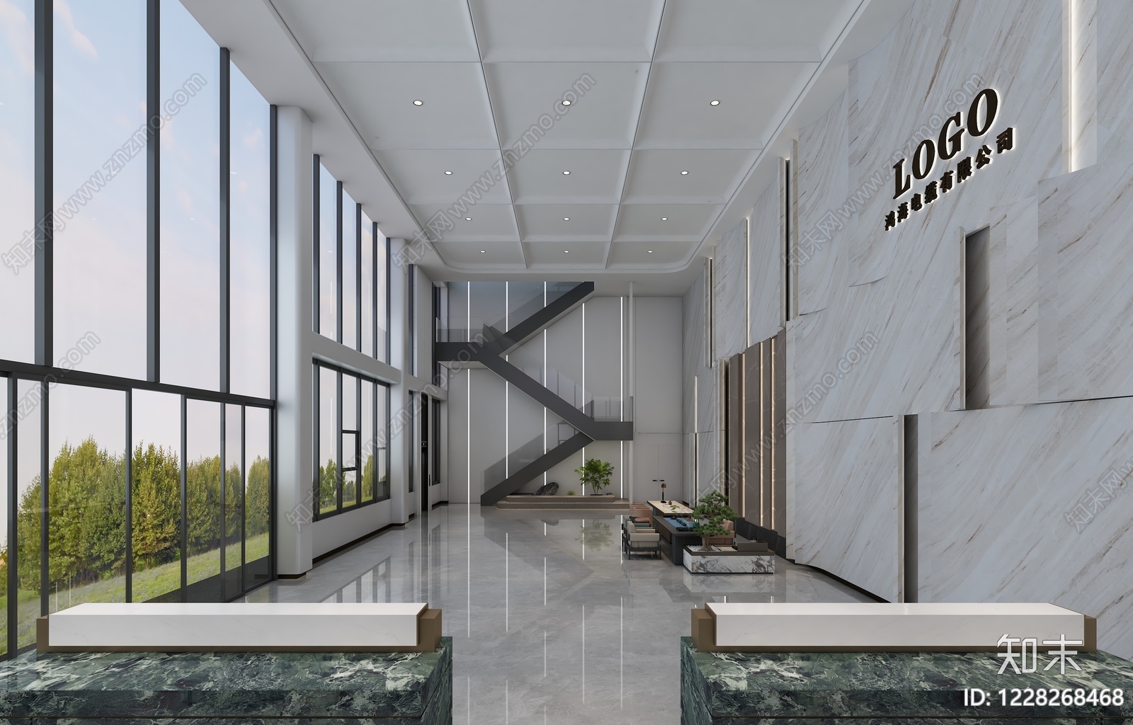 现代简约办公大厅3D模型下载【ID:1228268468】