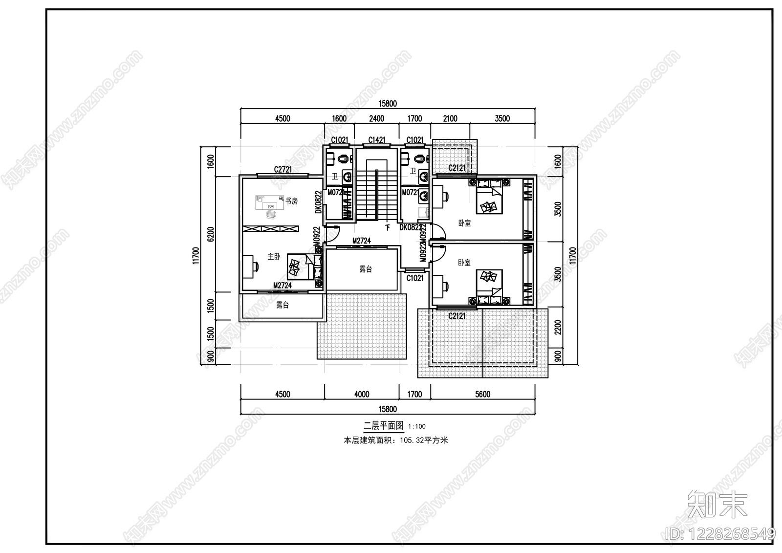 别墅建筑cad施工图下载【ID:1228268549】
