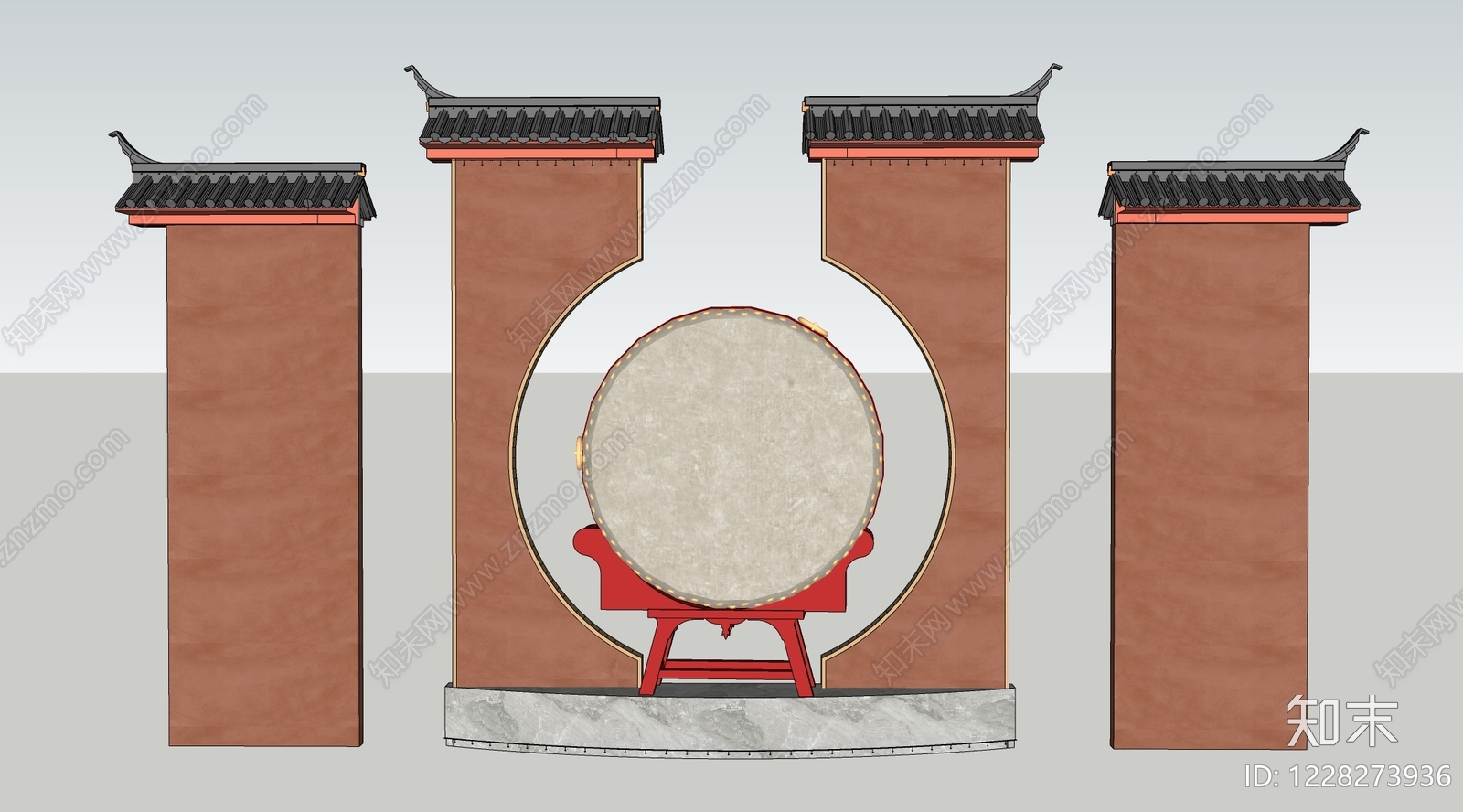中式打卡墙SU模型下载【ID:1228273936】