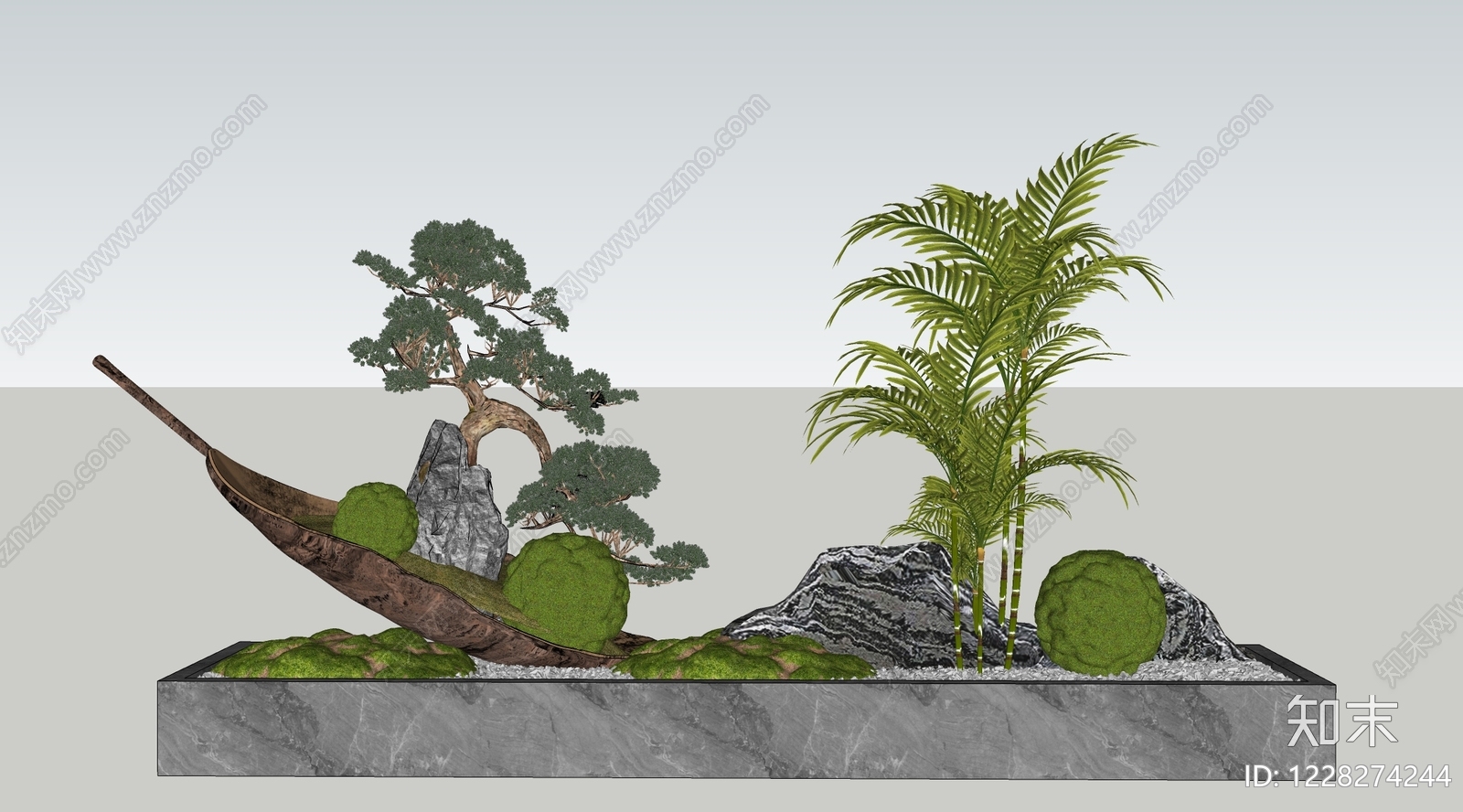 新中式景观绿植摆件SU模型下载【ID:1228274244】
