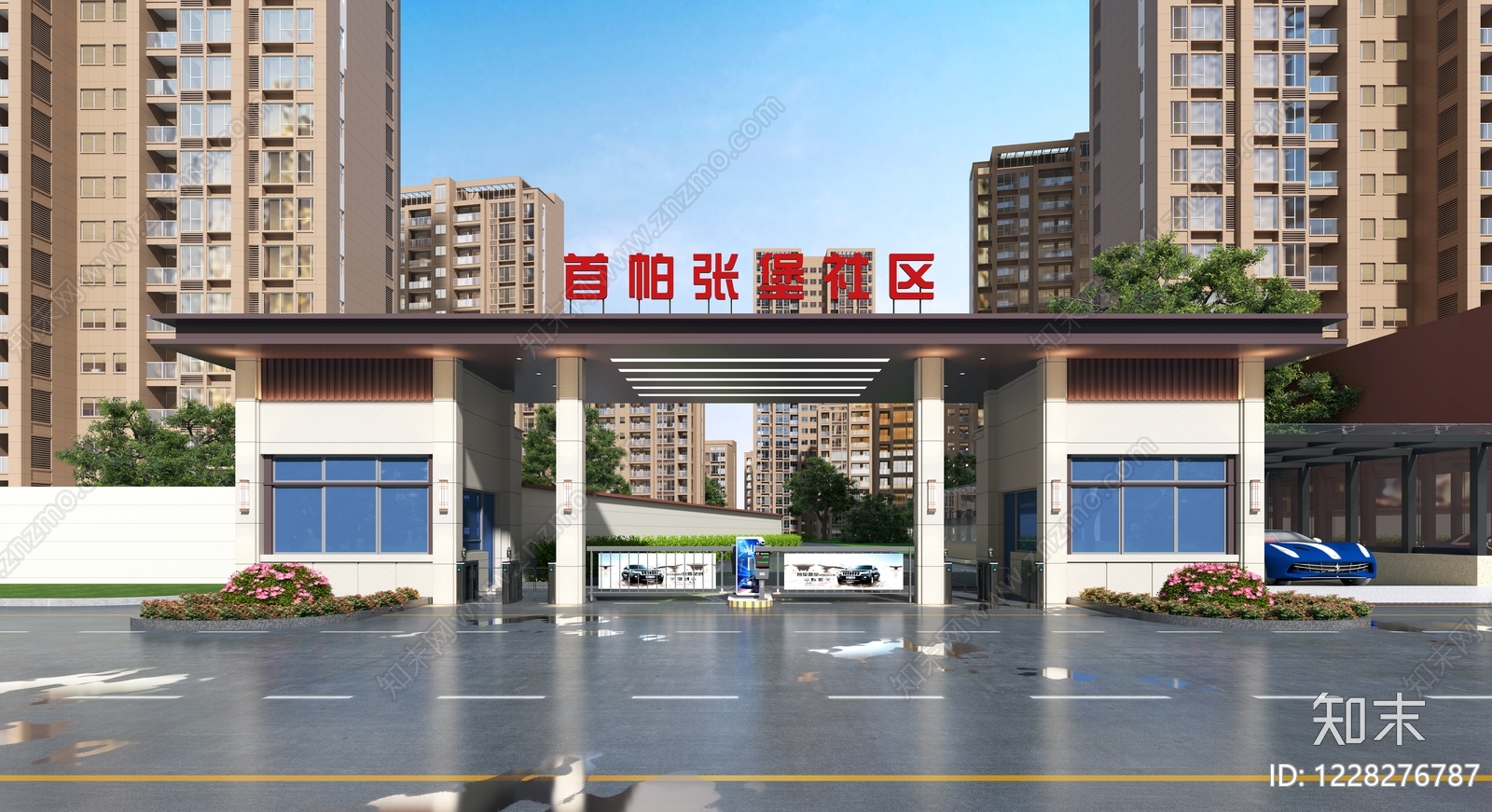 现代主义大门3D模型渲染效果图