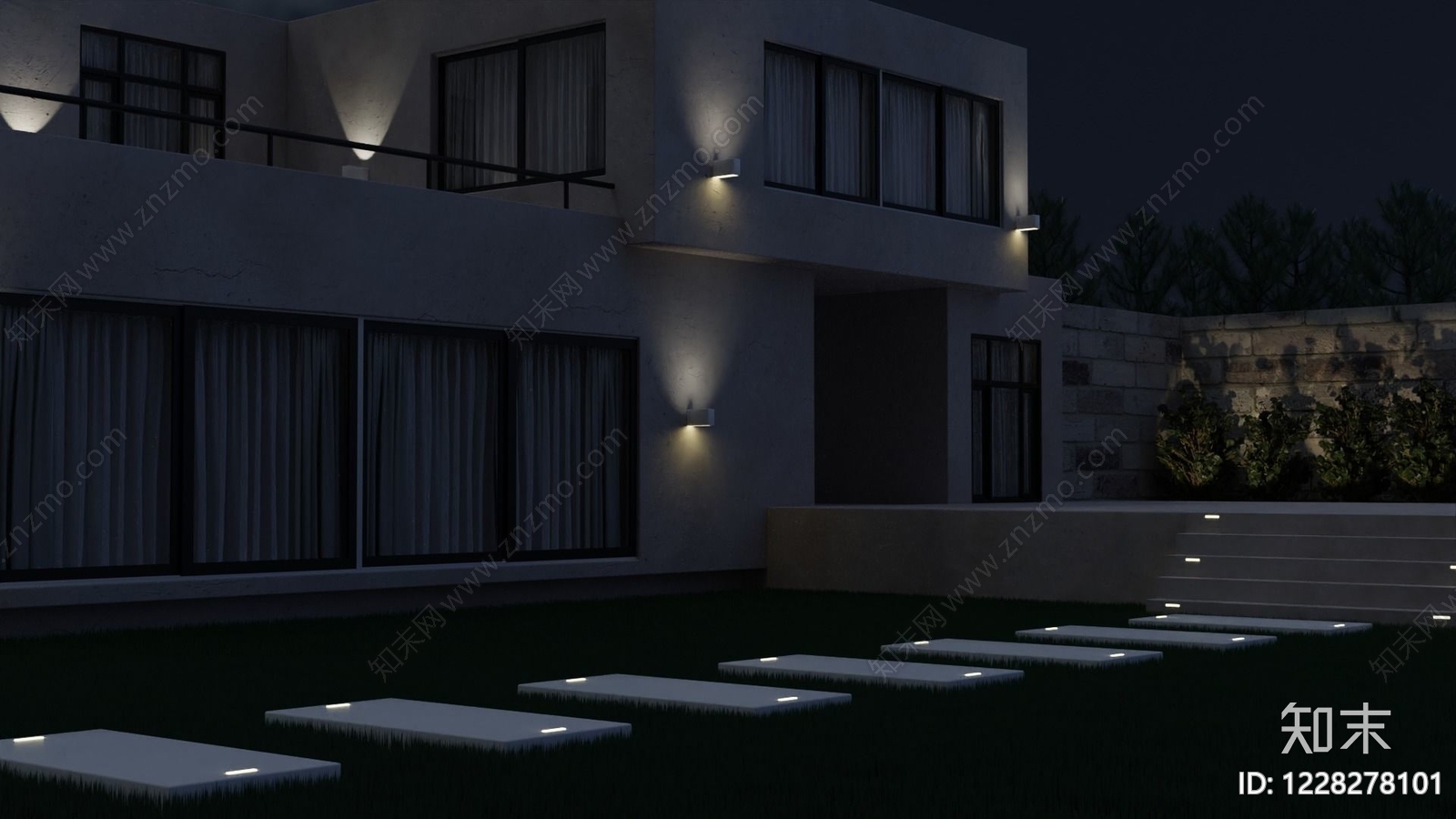 现代主义别墅外观3D模型下载【ID:1228278101】