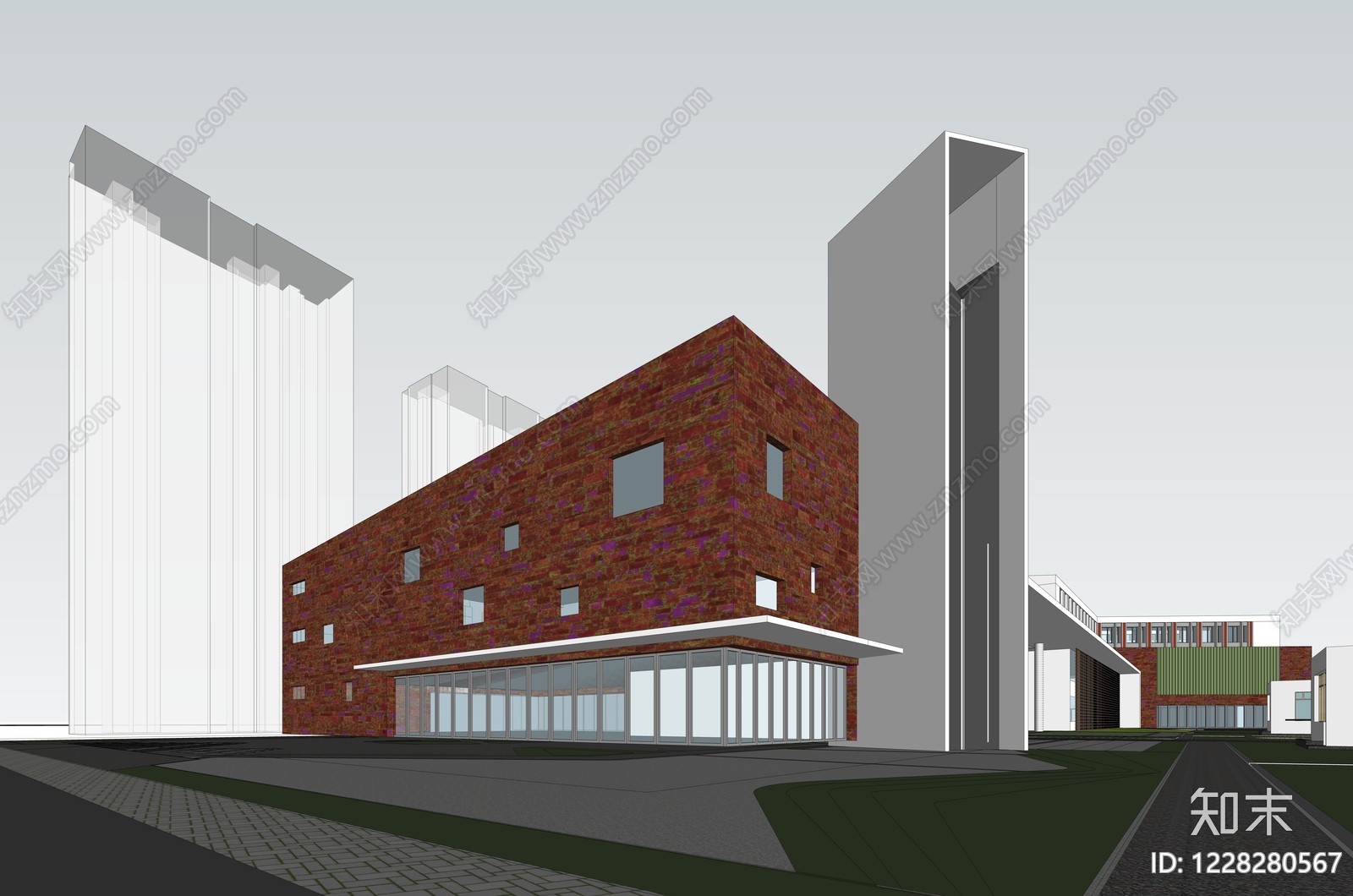 现代主义学校建筑SU模型下载【ID:1228280567】