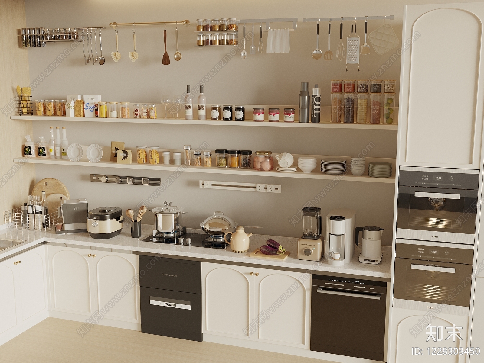 奶油风厨房用品3D模型下载【ID:1228303450】