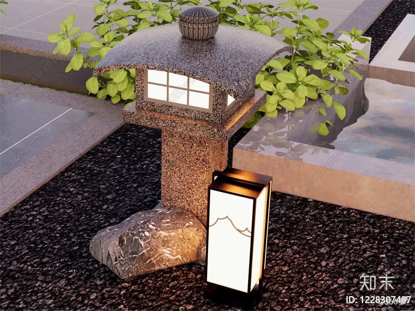 日式草坪灯SU模型草图