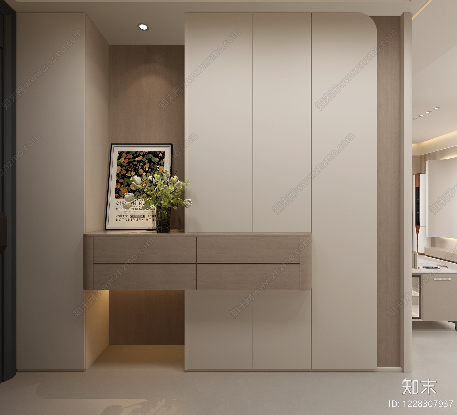 奶油风鞋柜3D模型下载【ID:1228307937】