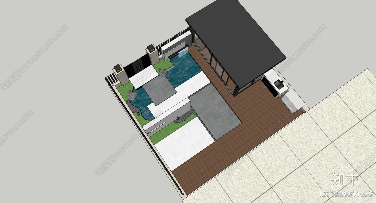 新中式景观别墅庭院SU模型下载【ID:1228311853】