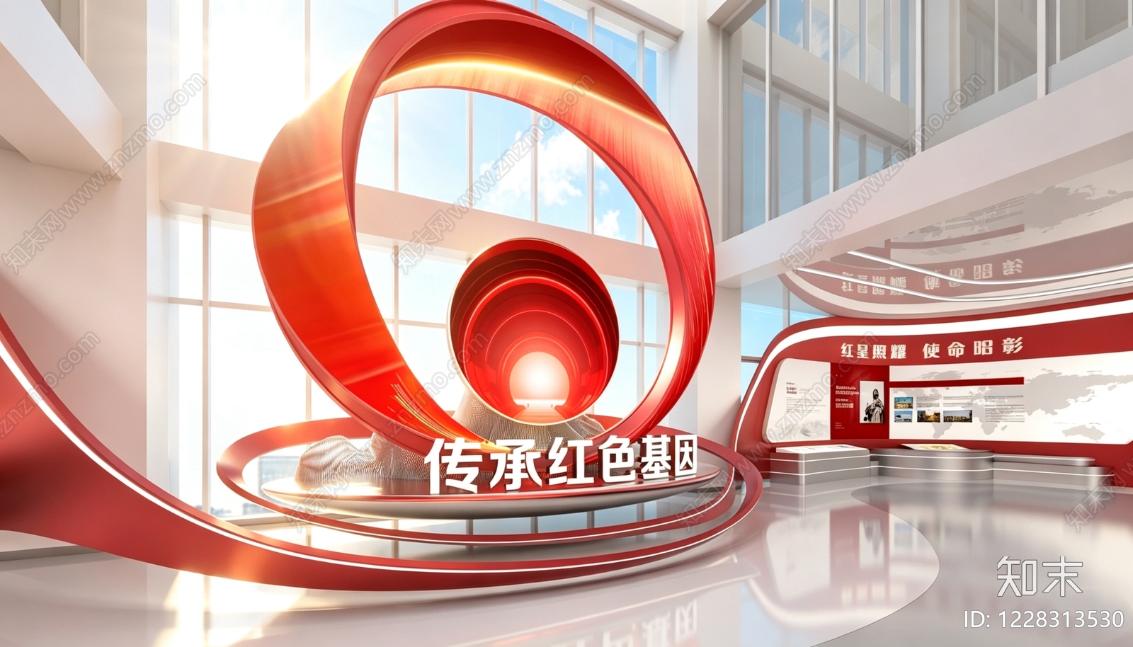 现代党建展厅3D模型渲染效果图