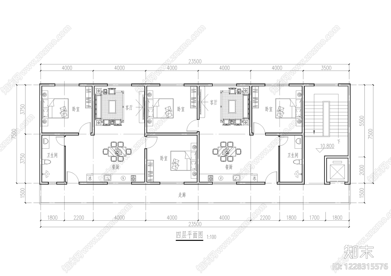 公寓建筑cad施工图下载【ID:1228315576】