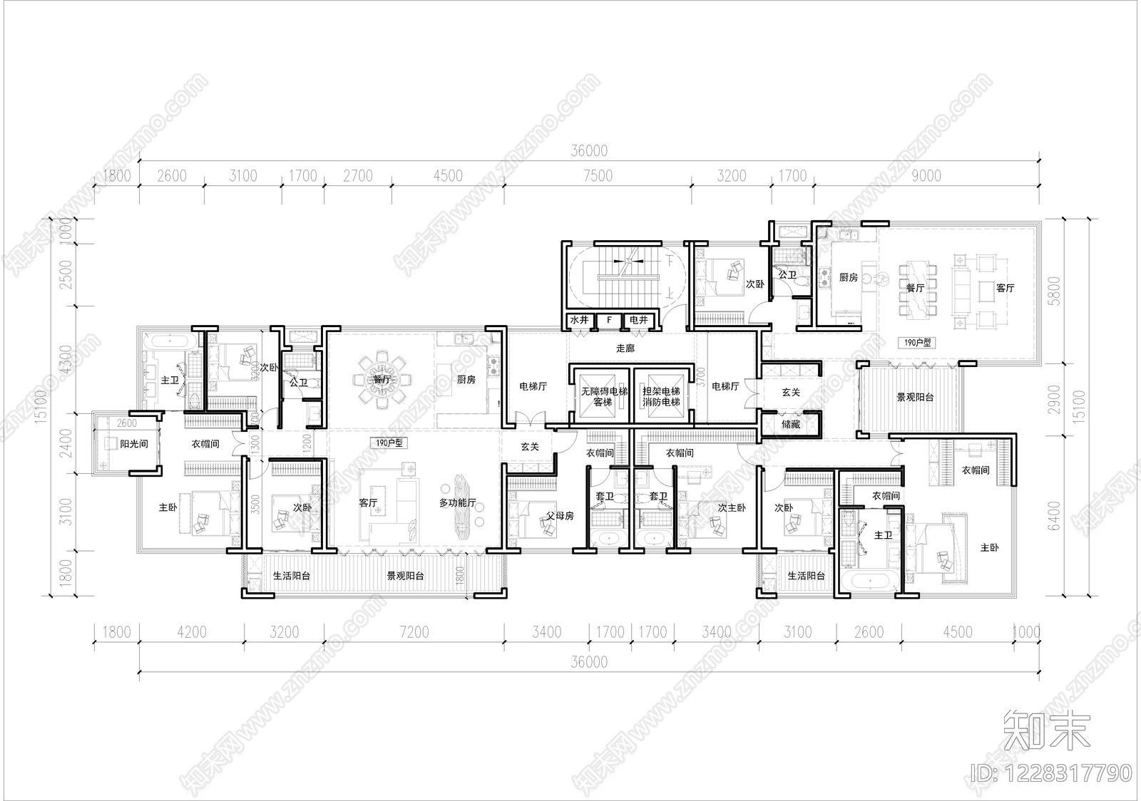 高层住宅cad施工图下载【ID:1228317790】