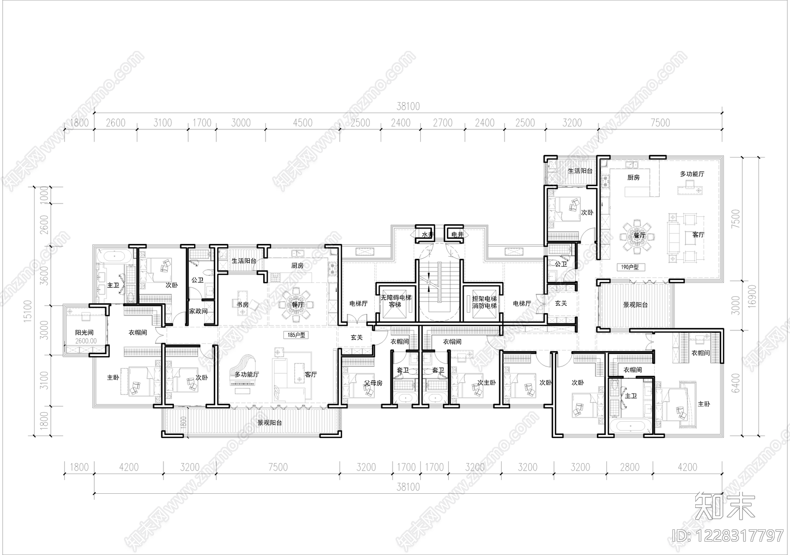 高层住宅cad施工图下载【ID:1228317797】