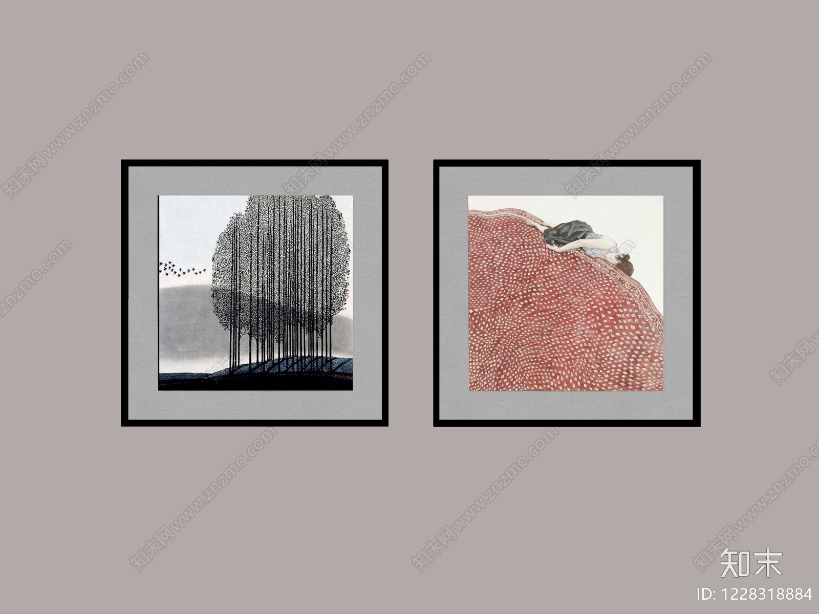 现代简约挂画组合SU模型下载【ID:1228318884】