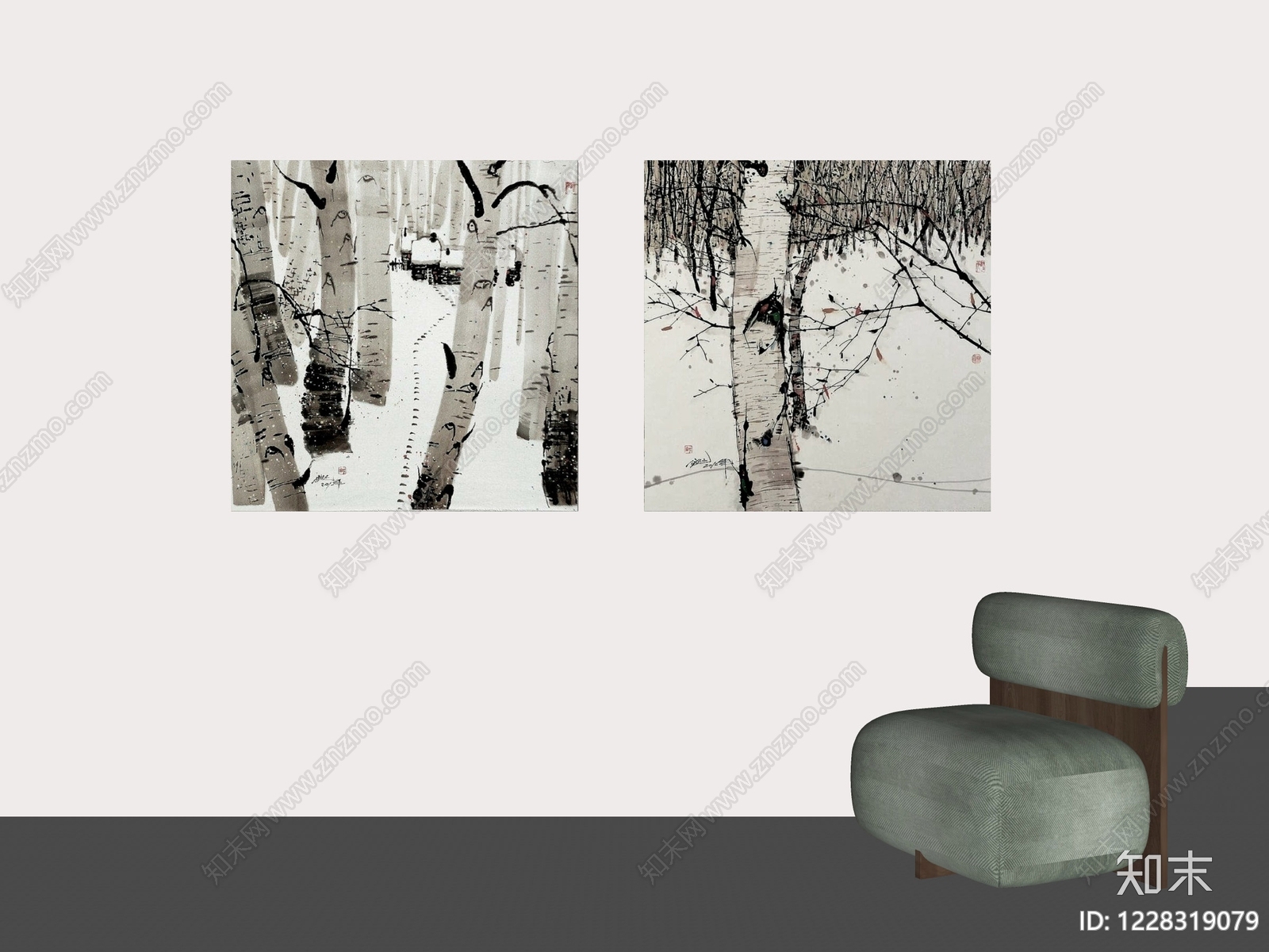 新中式挂画SU模型下载【ID:1228319079】