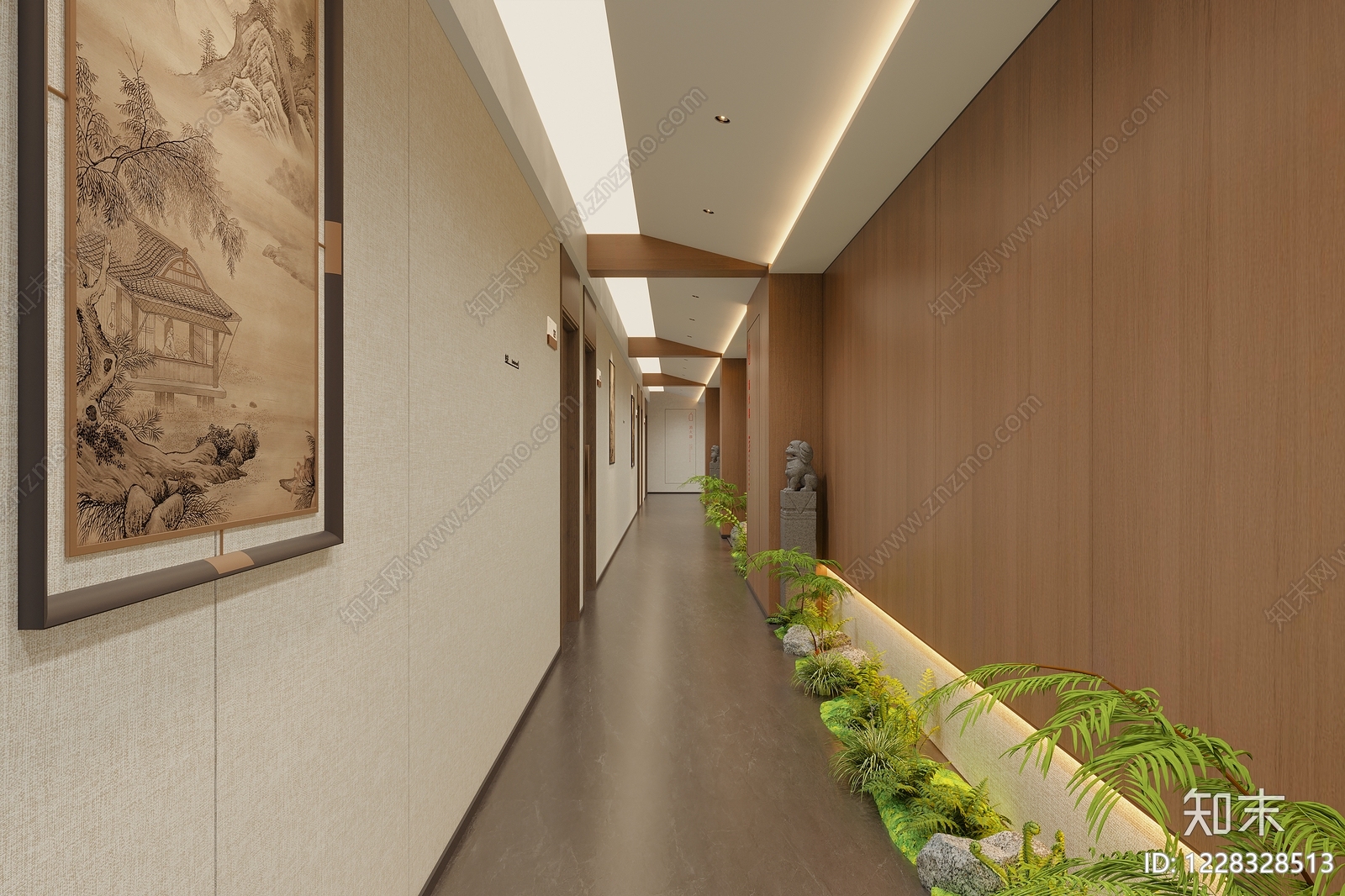 新中式酒店走廊3D模型下载【ID:1228328513】