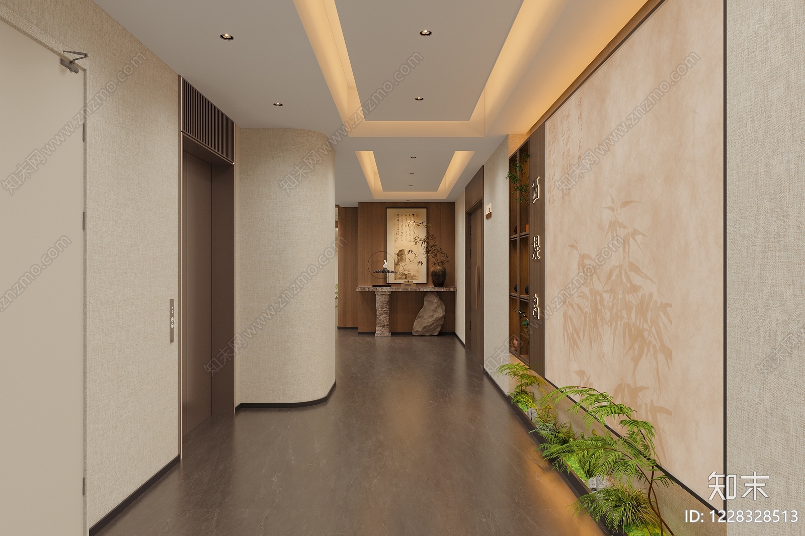 新中式酒店走廊3D模型下载【ID:1228328513】