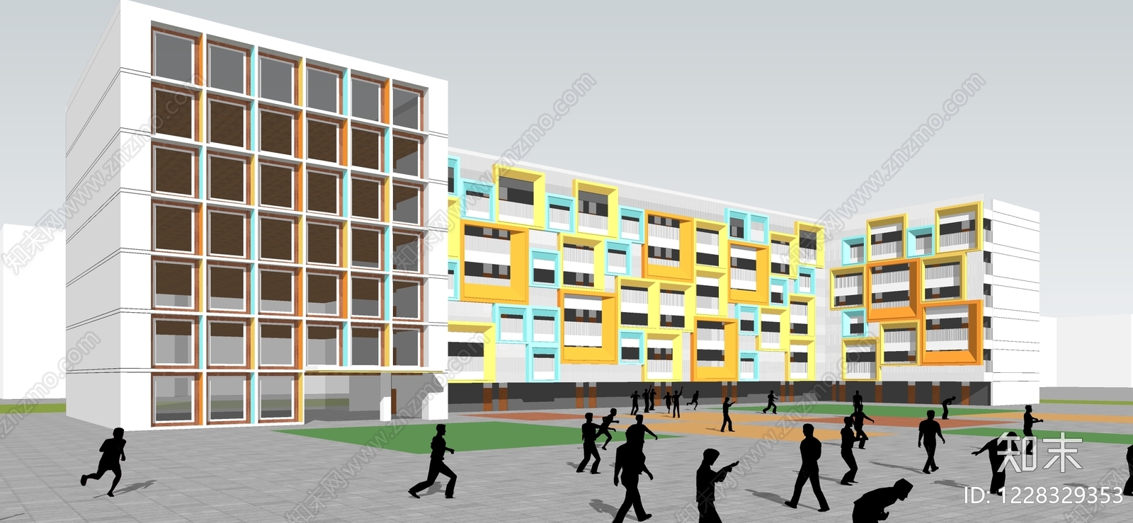 现代主义学校建筑SU模型下载【ID:1228329353】