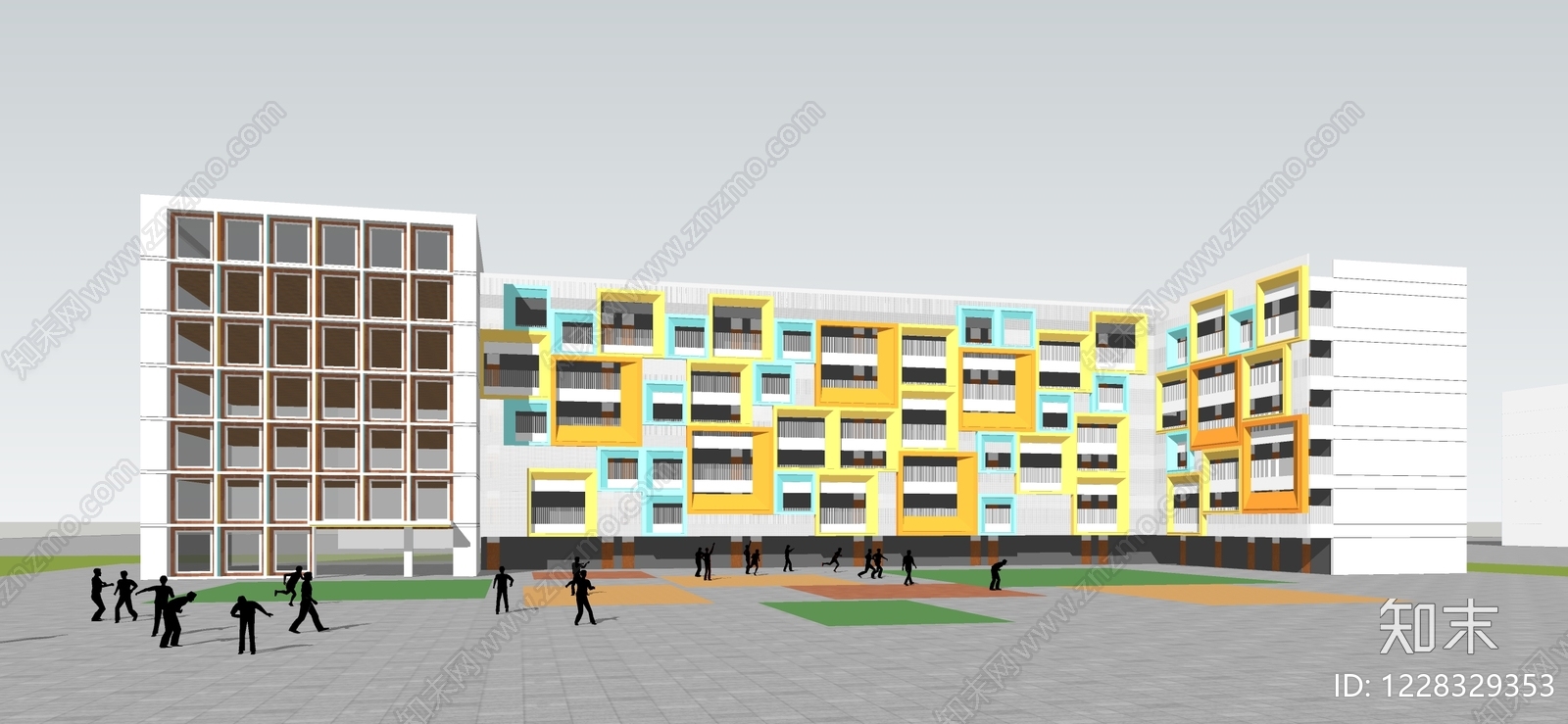 现代主义学校建筑SU模型下载【ID:1228329353】